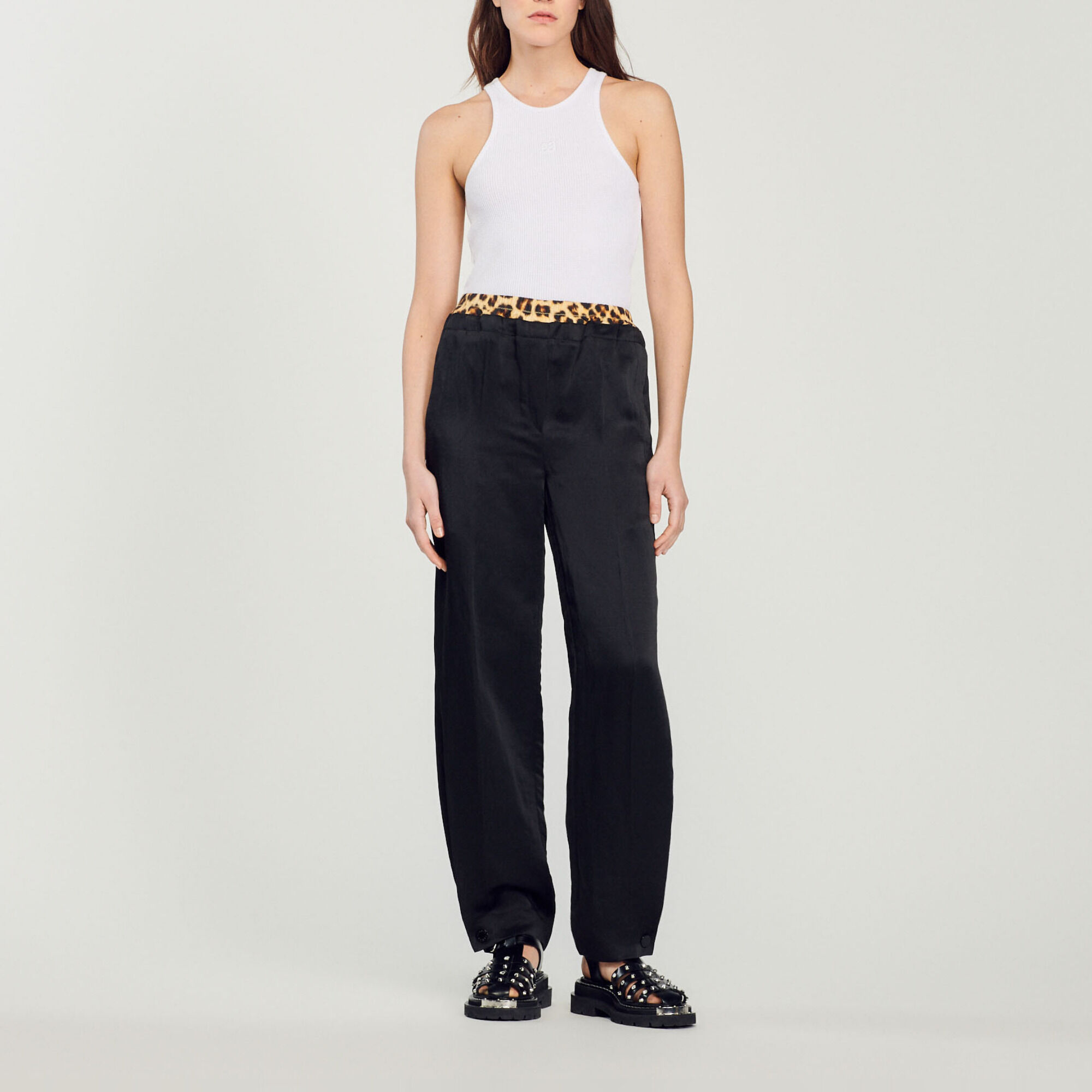 Broek dubbele riem in luipaard look