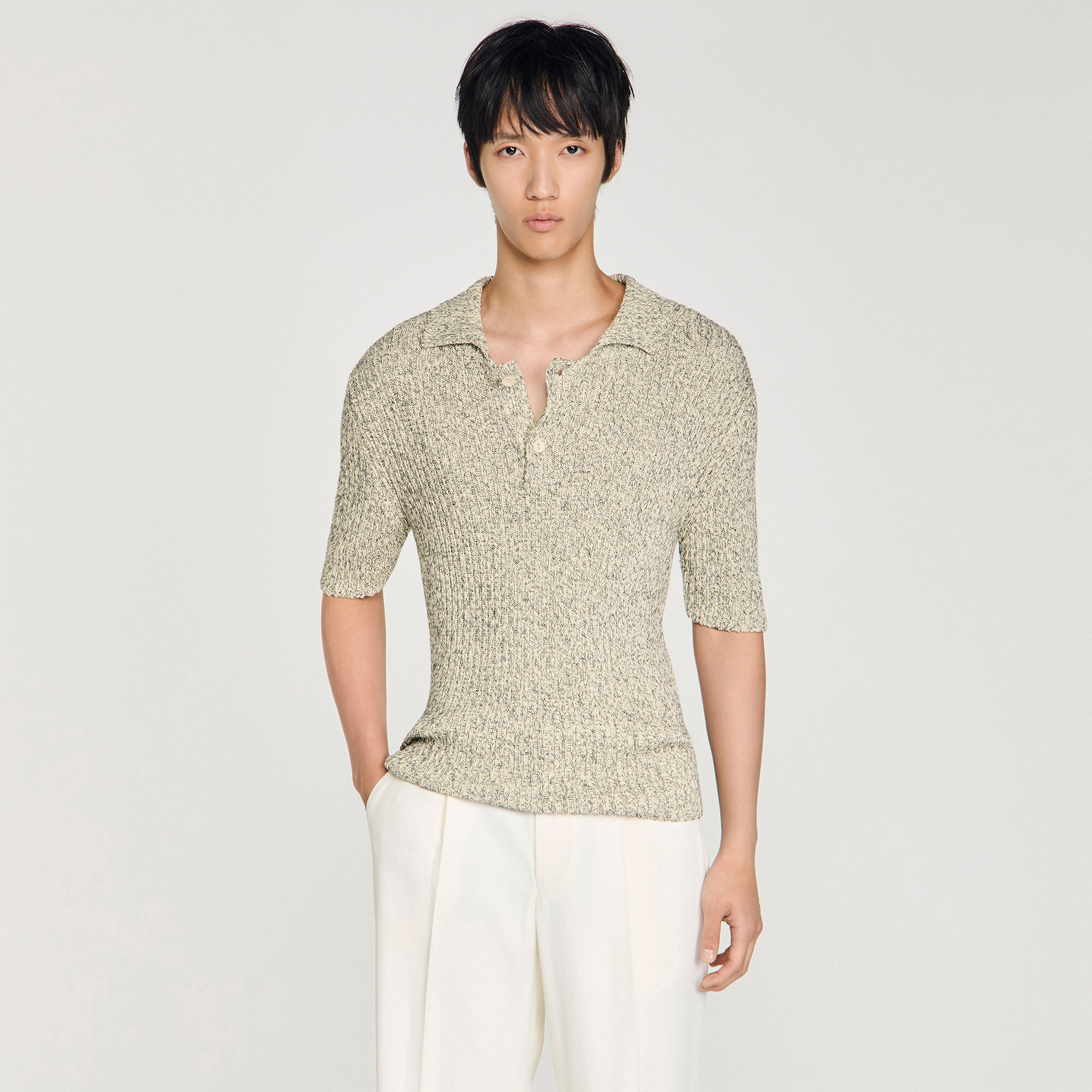 Gebreide polo gem&ecirc;leerd katoen