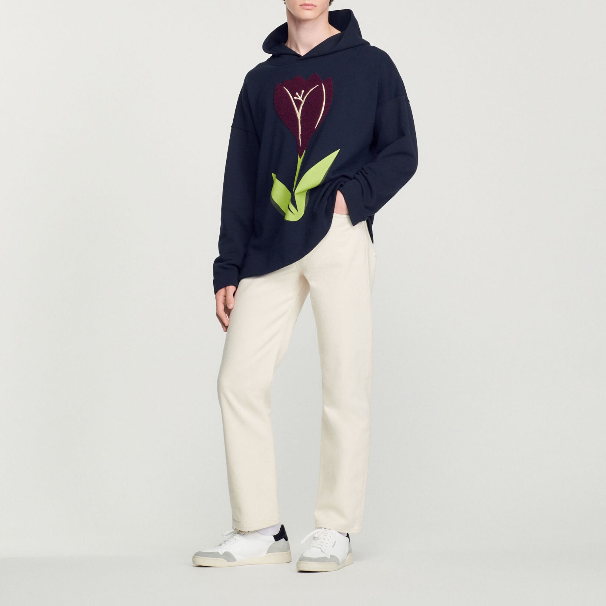 Hoodie met capuchon, geborduurde tulpen