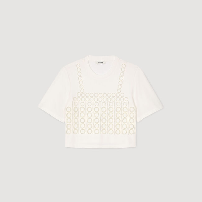 T-shirt crop fit met parels