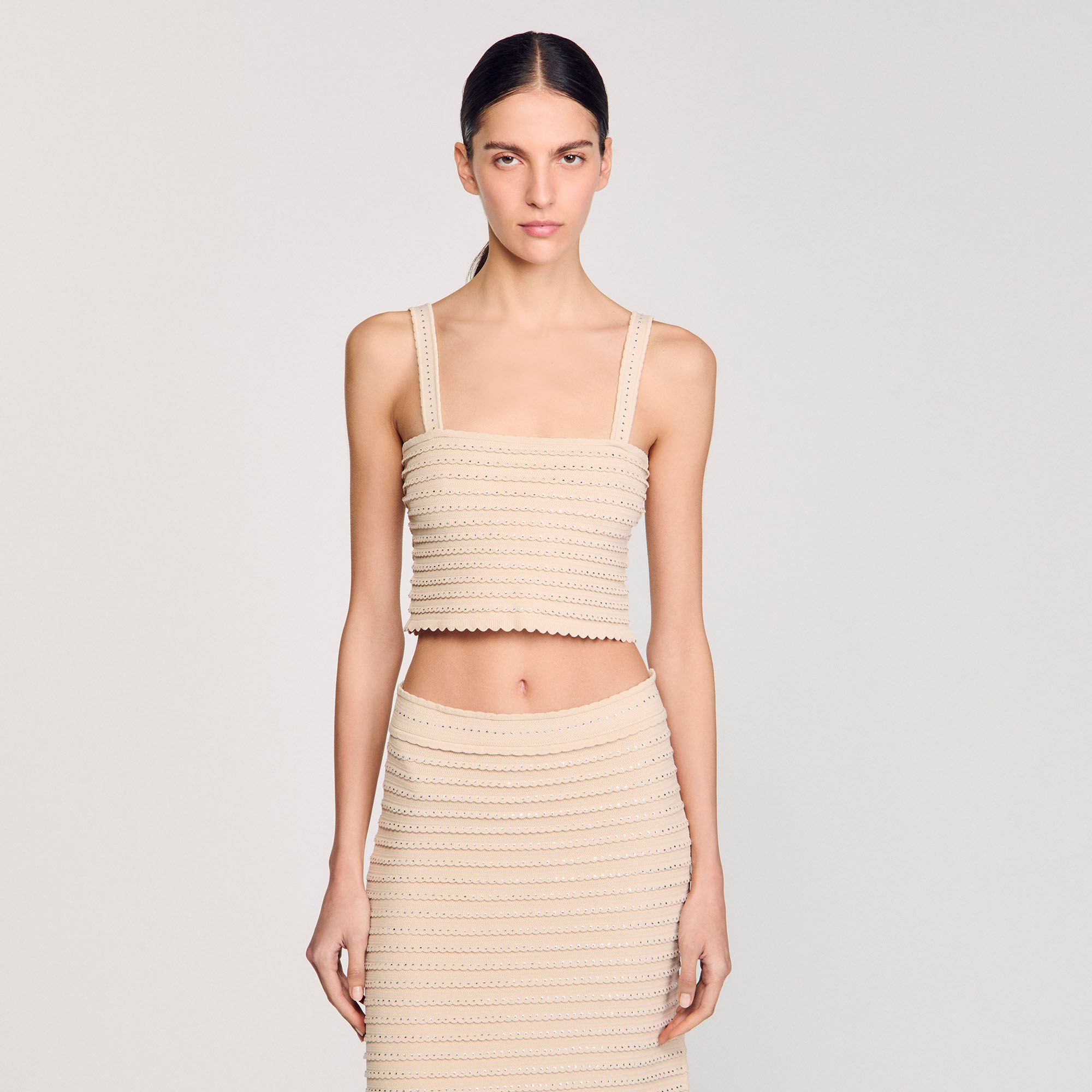 Korte top tricot stras