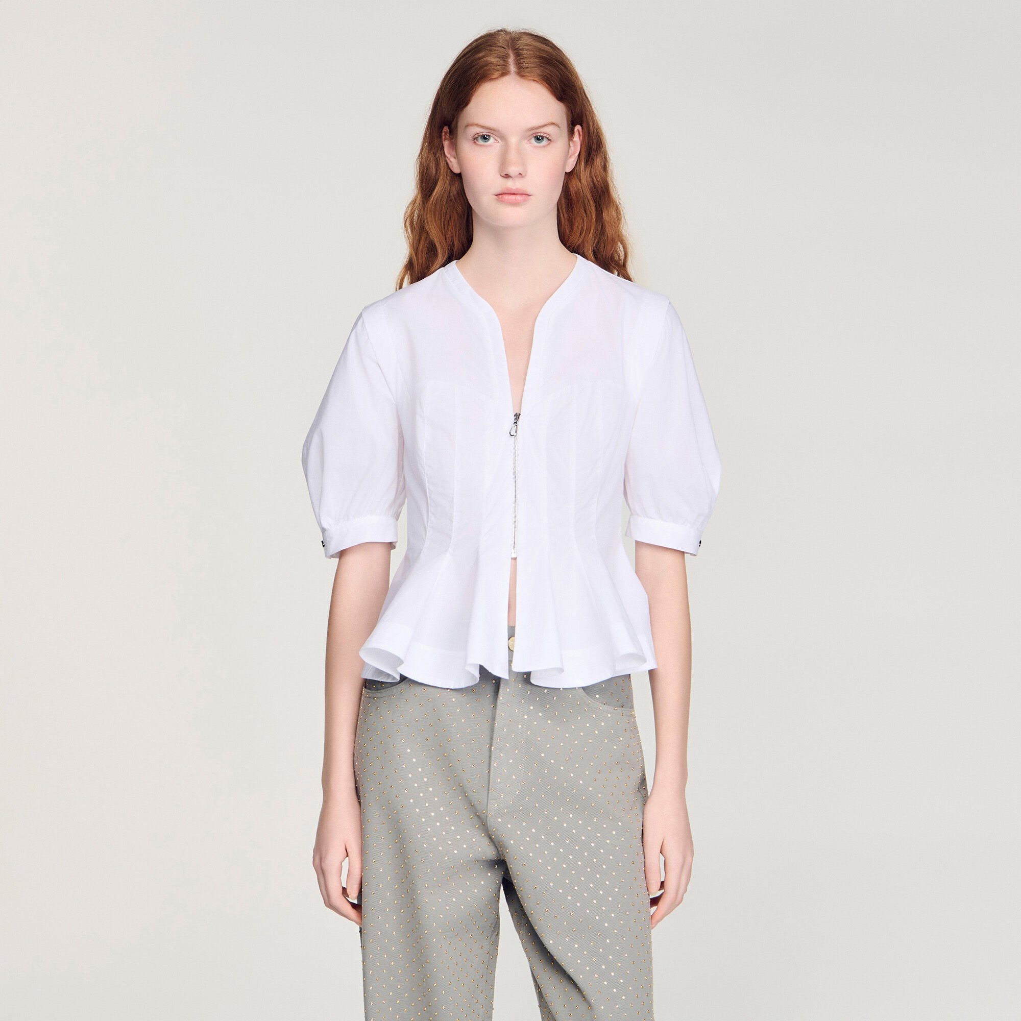 Overhemdblouse met rits en peplum