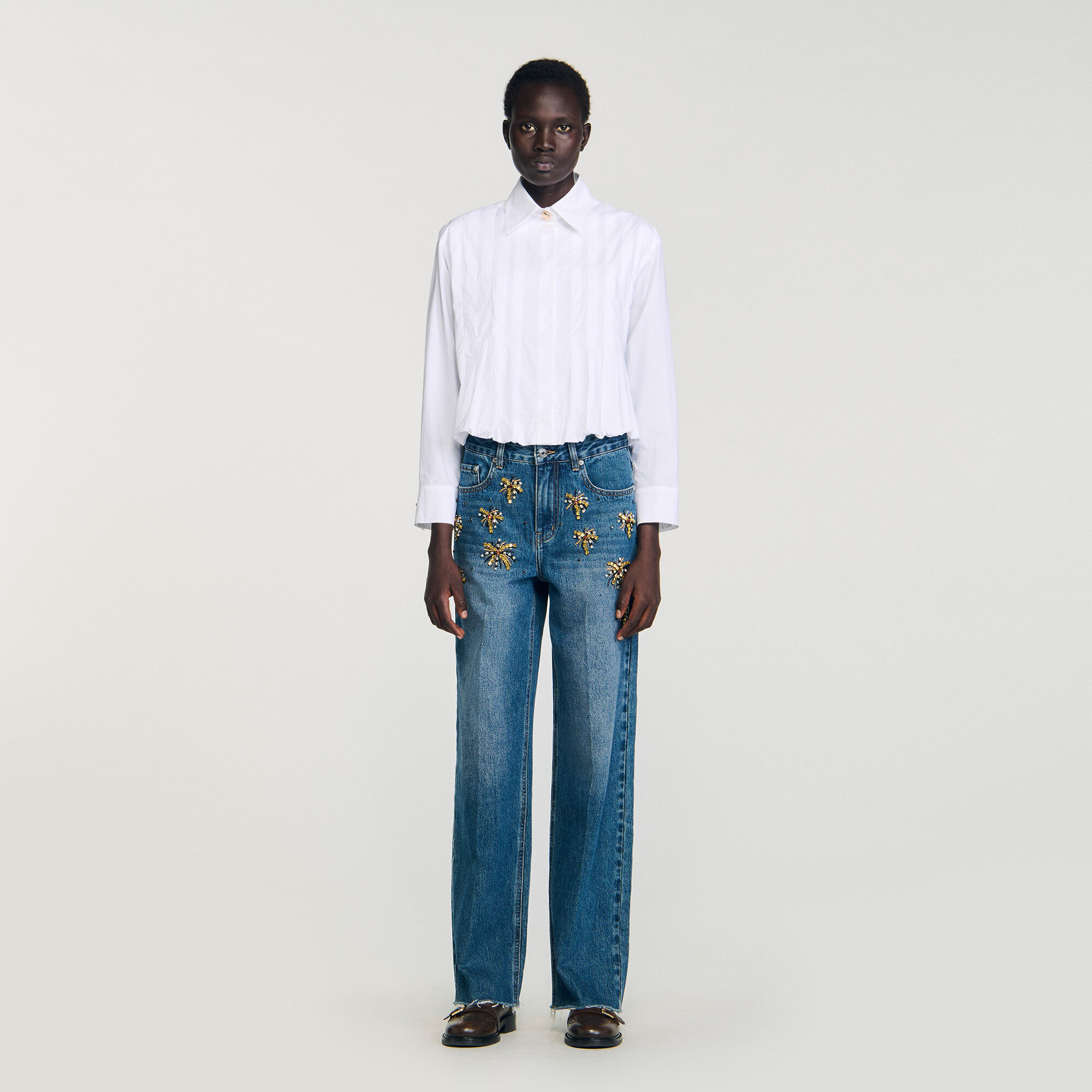 Korte overhemdblouse met plooien