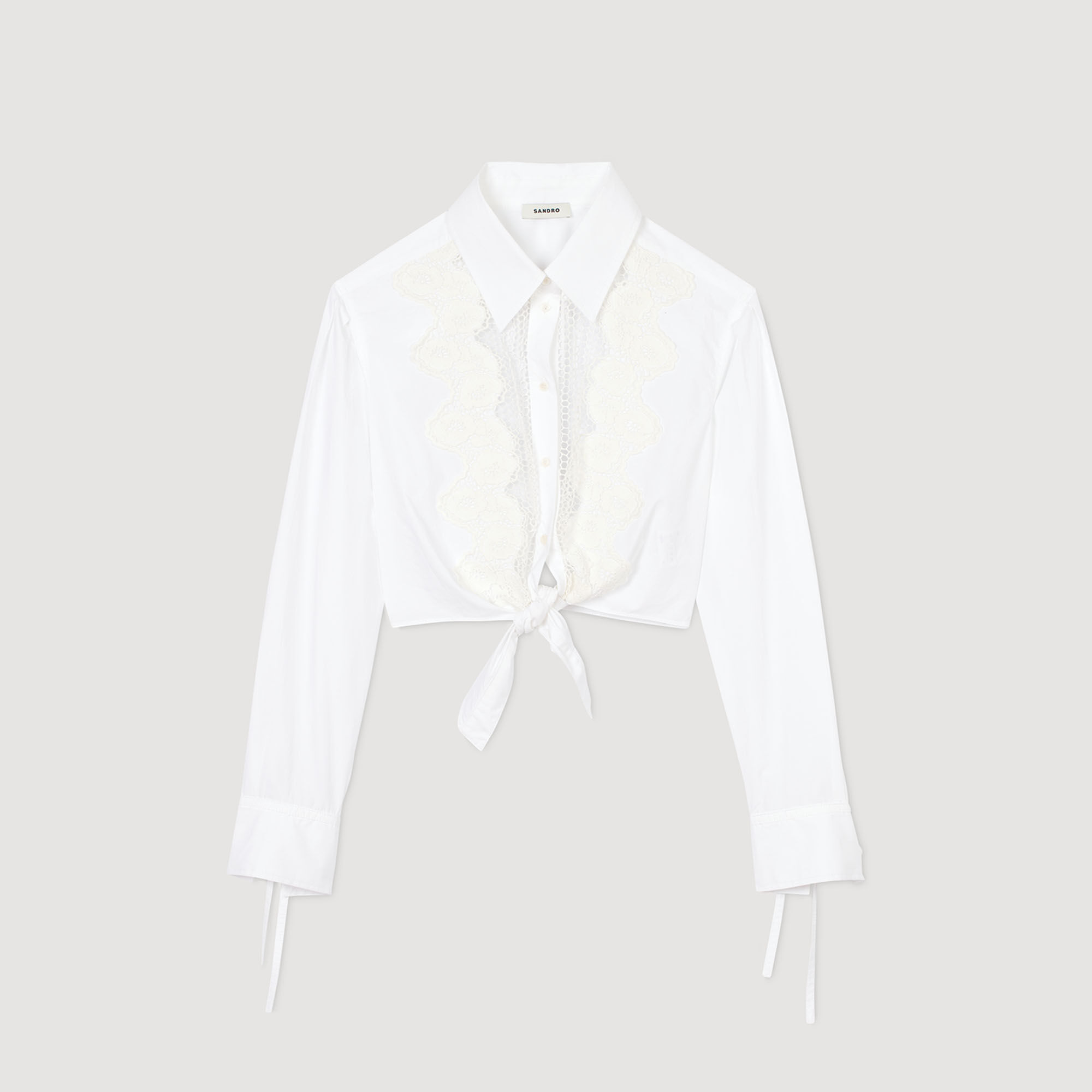 Overhemdblouse met plastron van kant