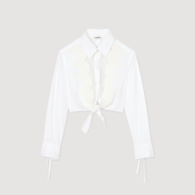 Overhemdblouse met plastron van kant