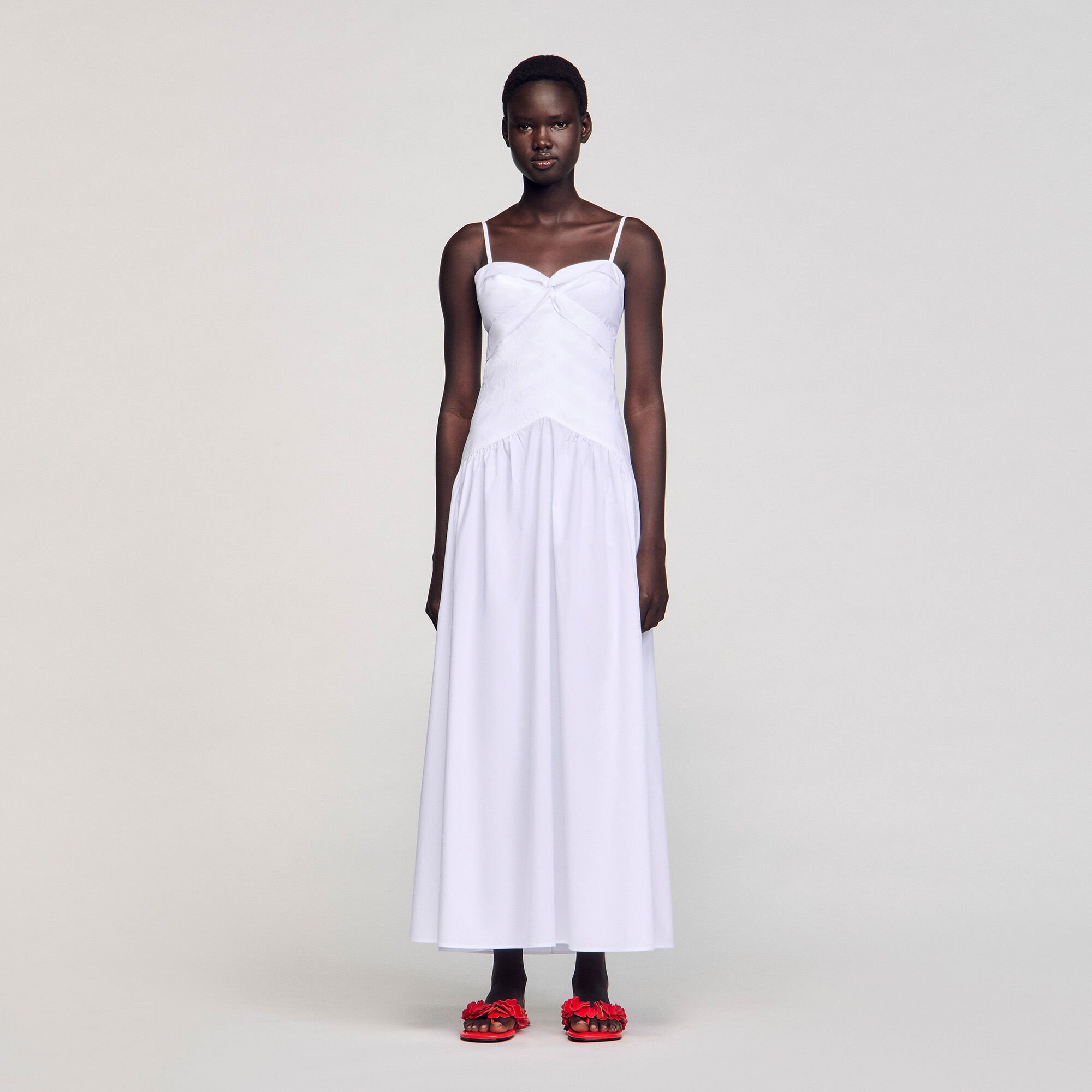 Lange jurk gedrapeerde bustier