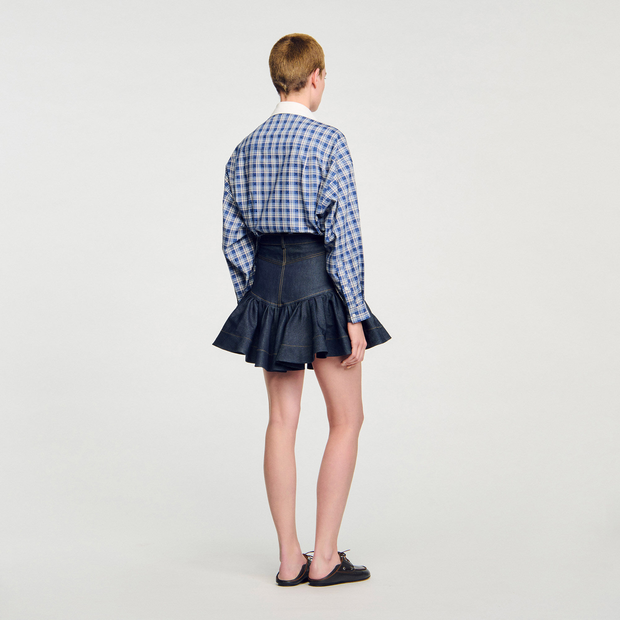 Korte denim rok met volants