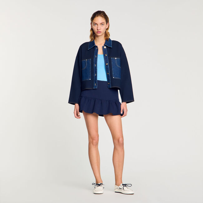 Cardigan vest met denim details