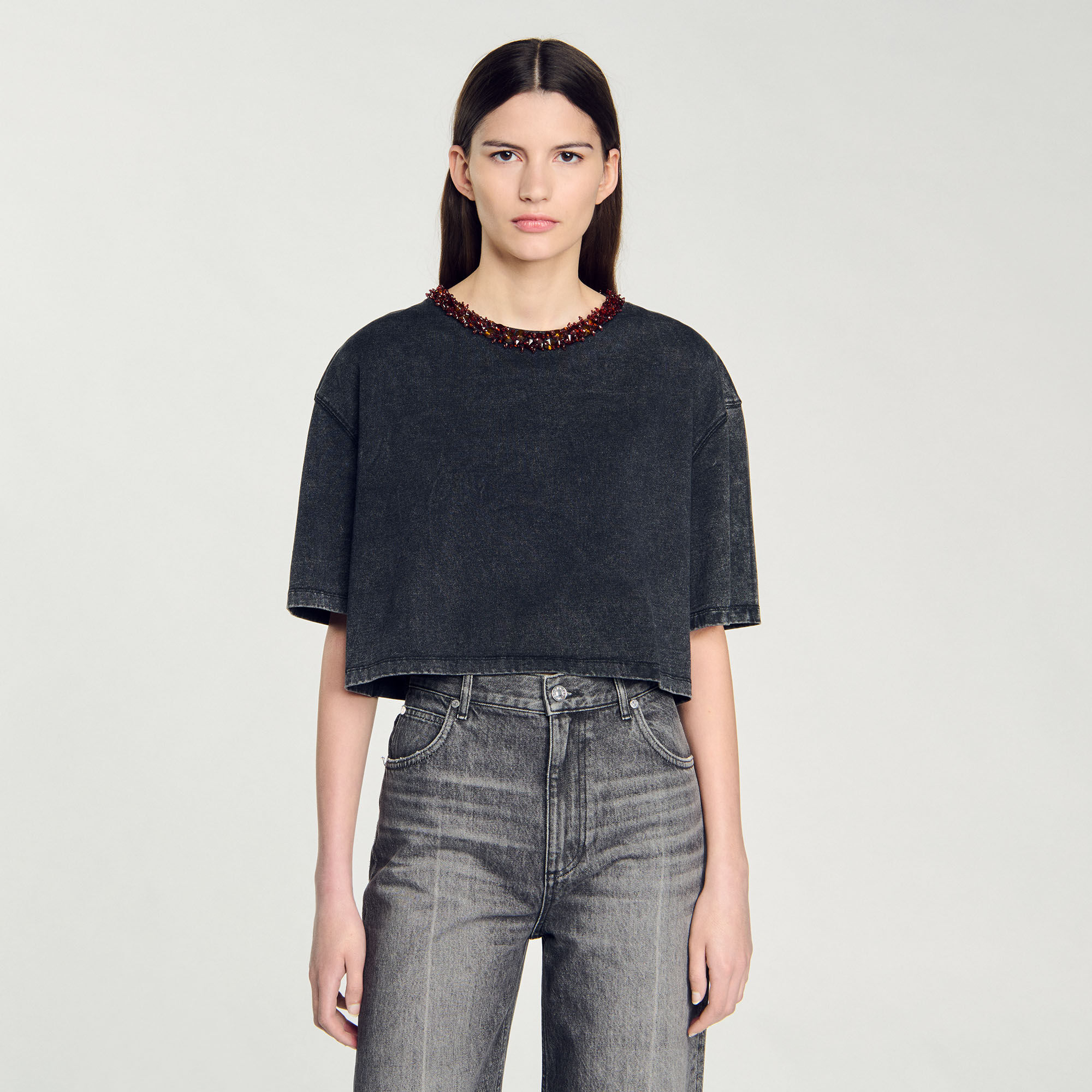 T-shirt kort met parels
