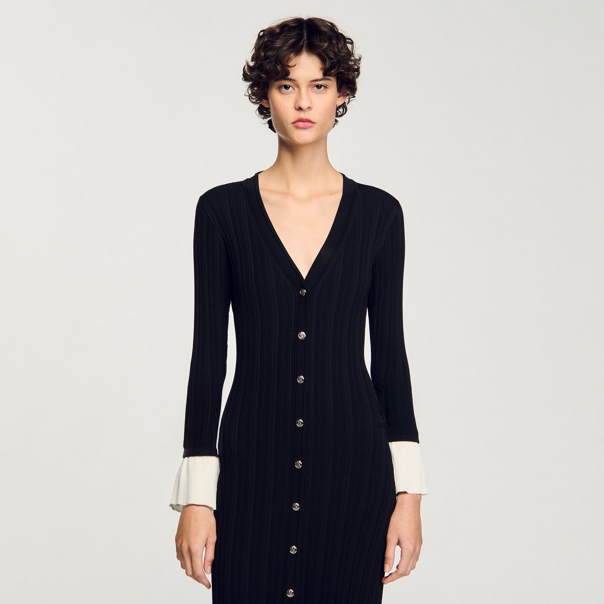 Lange jurk tweekleurig tricot