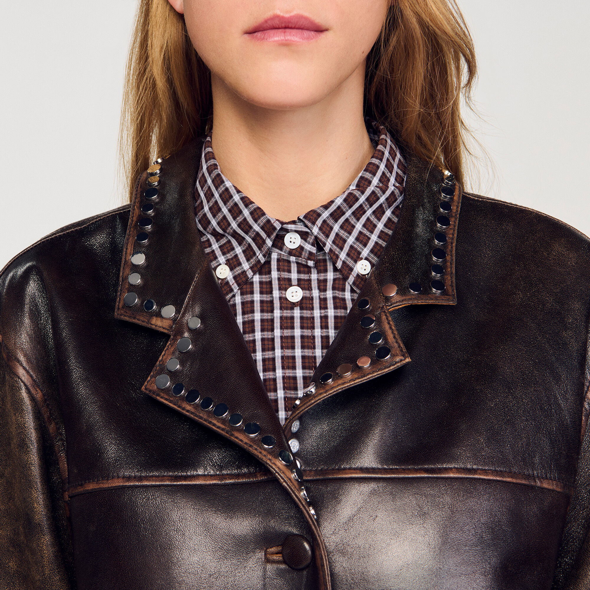 Oversized leren jack met studs