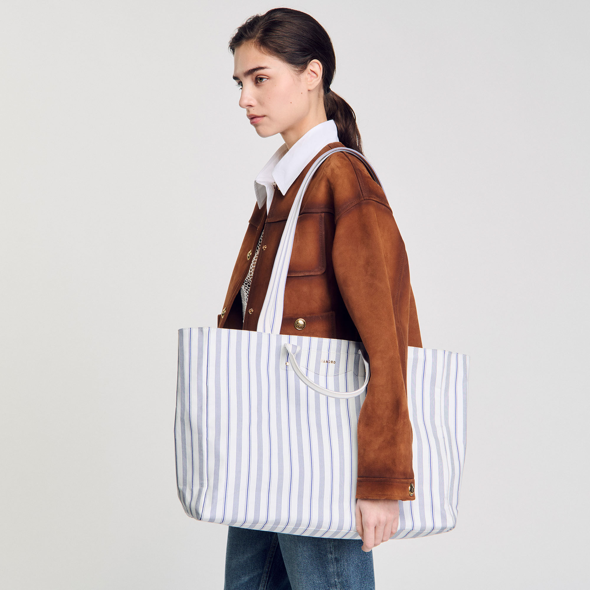 Shopper van gestreepte stof