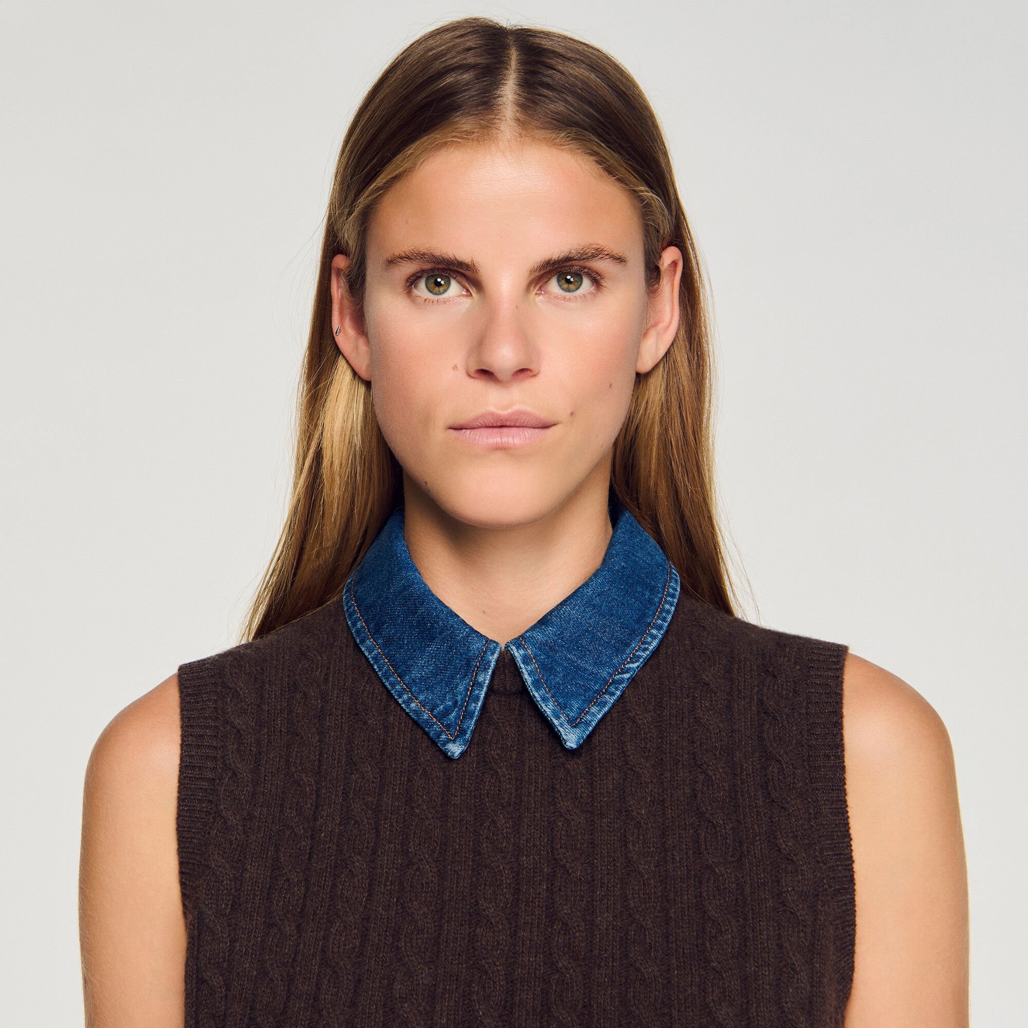 Trui van tricot en denim