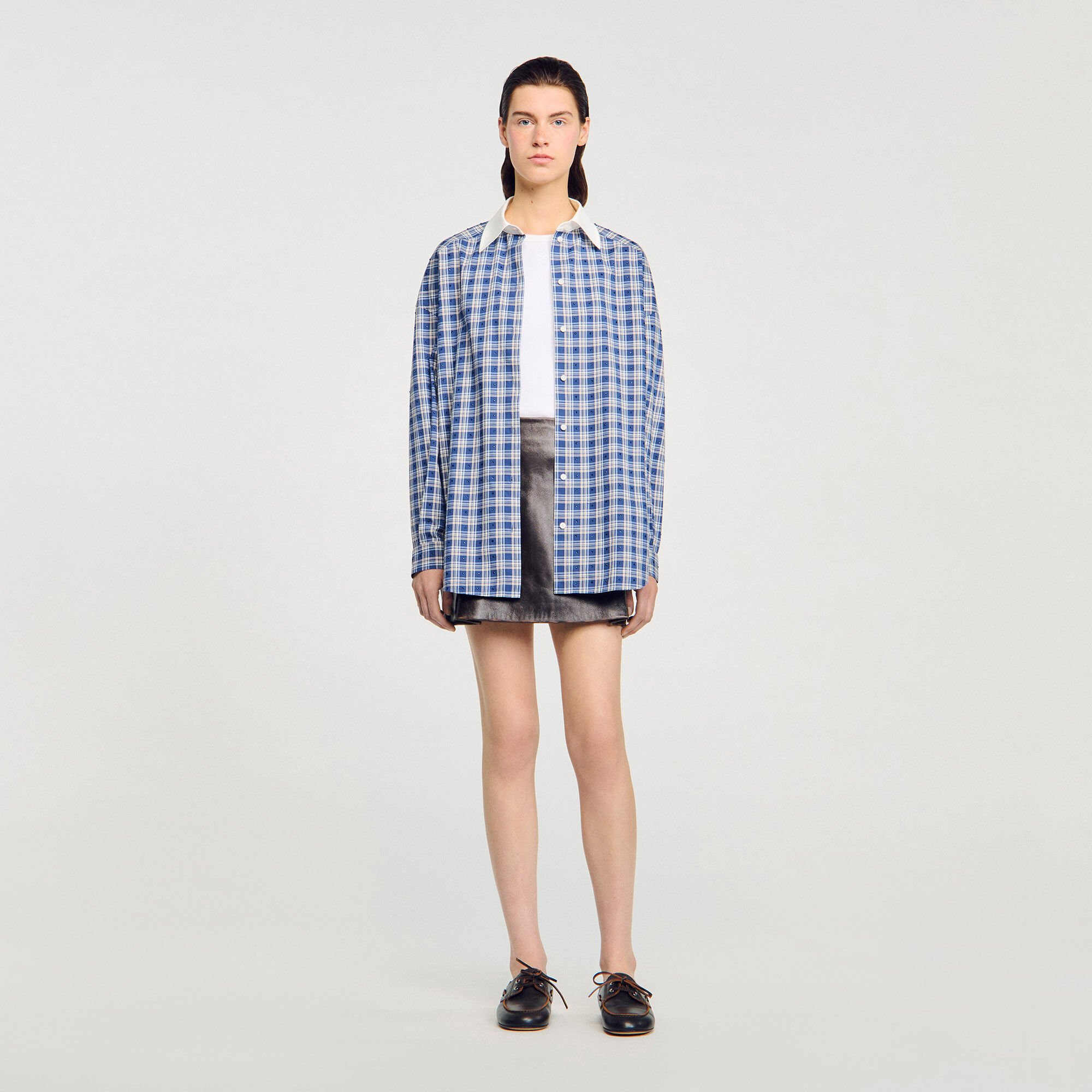 Overhemdblouse geruit met stras