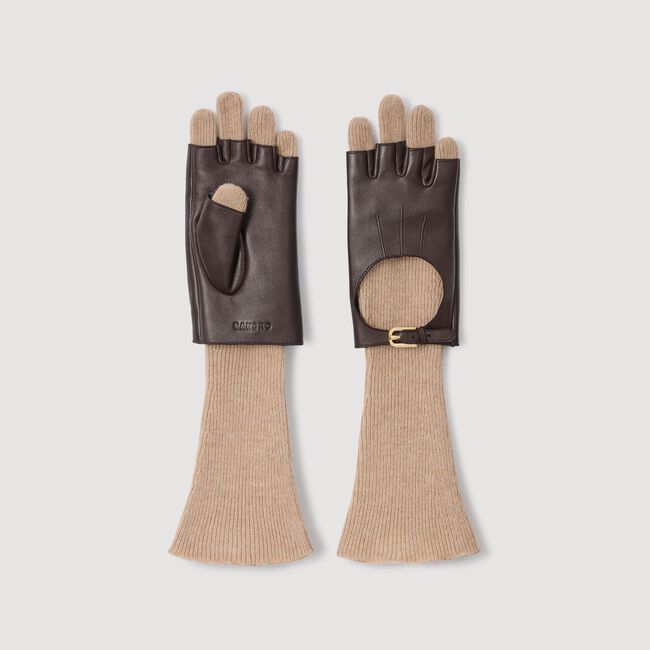 Lange handschoenen gebreid en leer