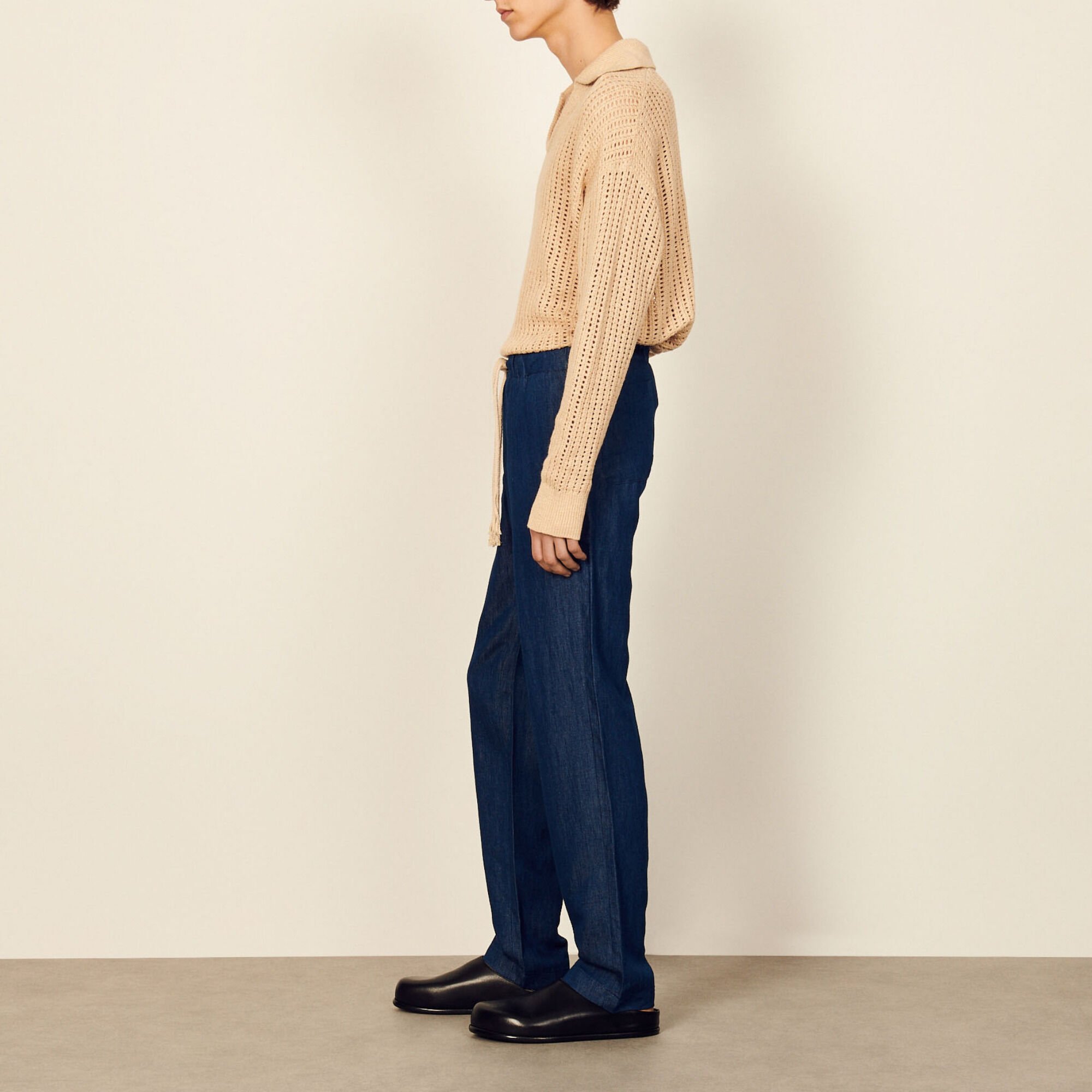 Wijde pantalon van chambray katoen