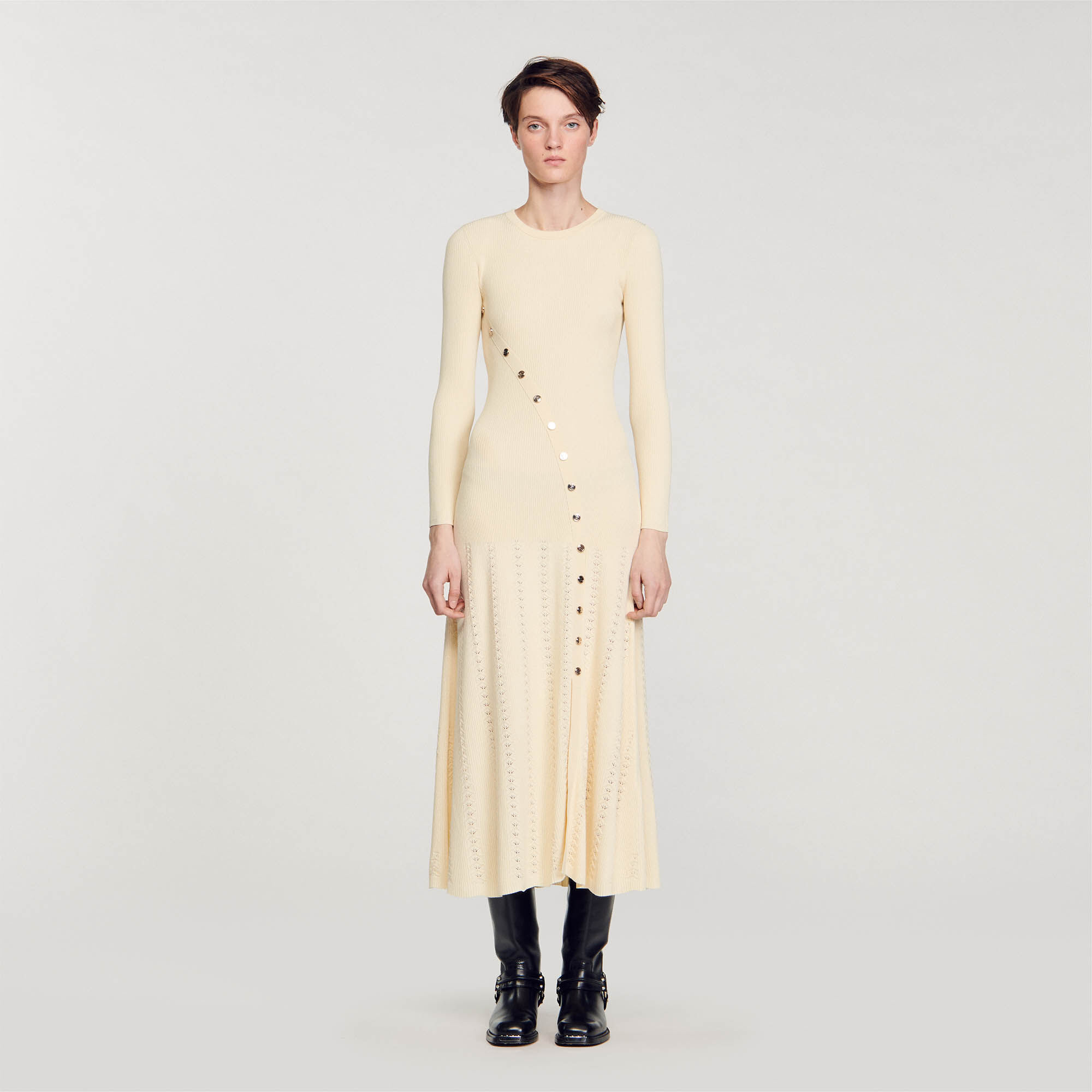 Gebreide midi jurk beige voor dames Sandro Paris