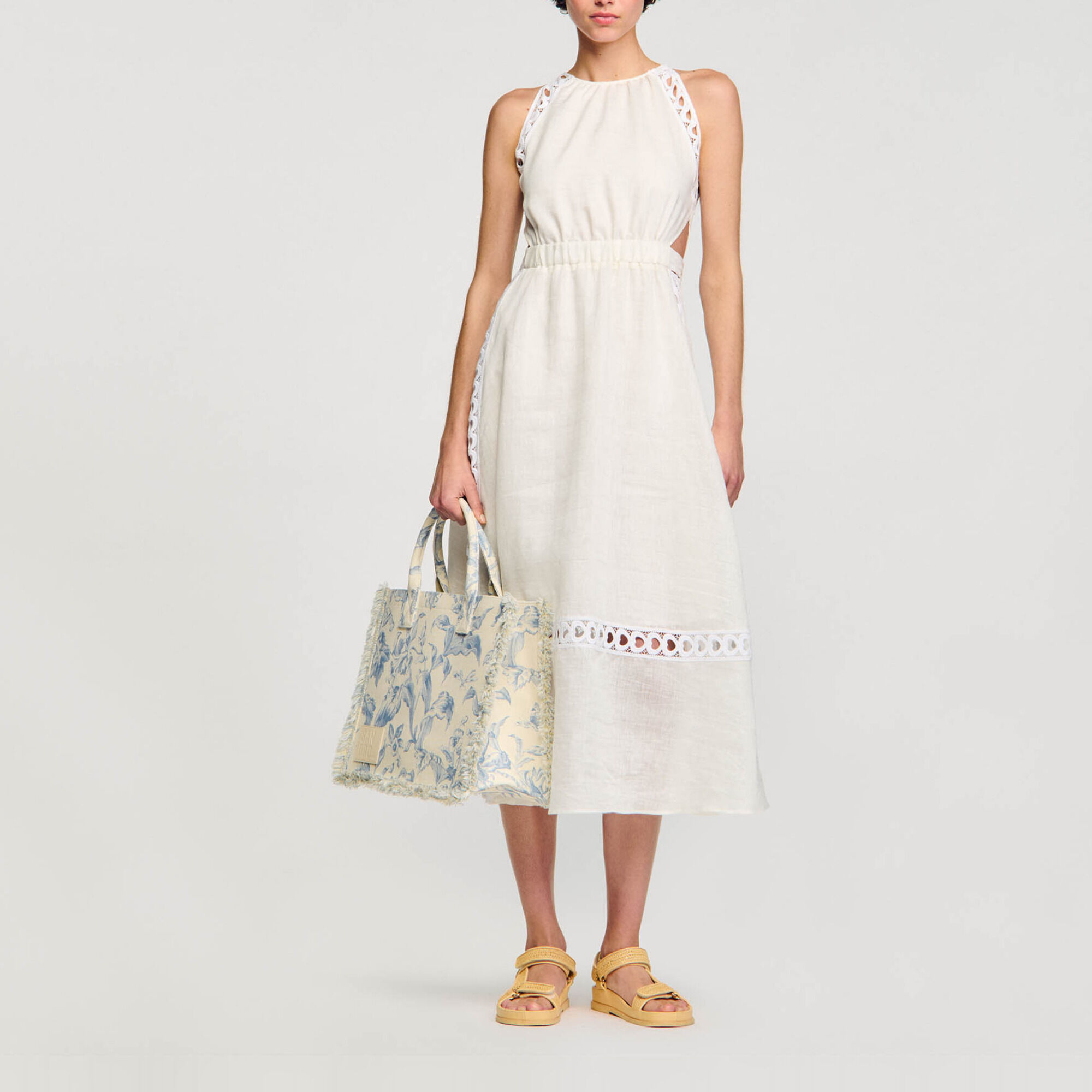 Lange linnen jurk beige voor dames Sandro Paris