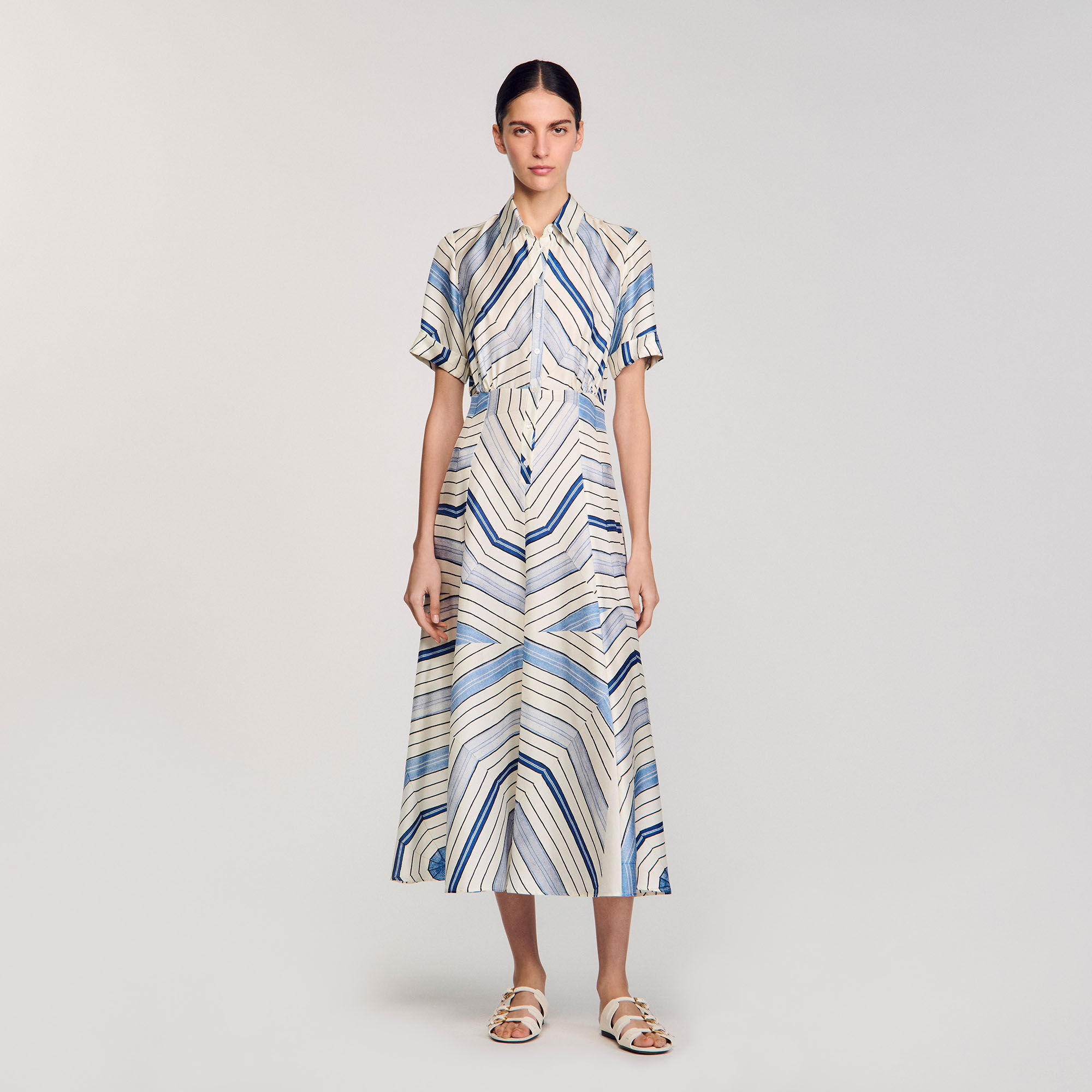 Midi jurk zijde Spirales print