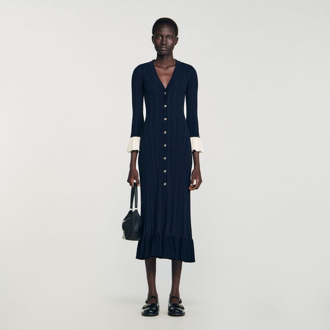 Lange jurk tweekleurig tricot