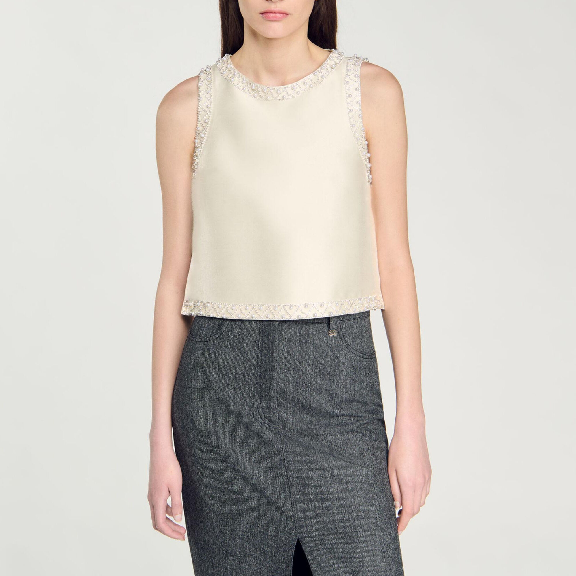 Satijnen top met stras