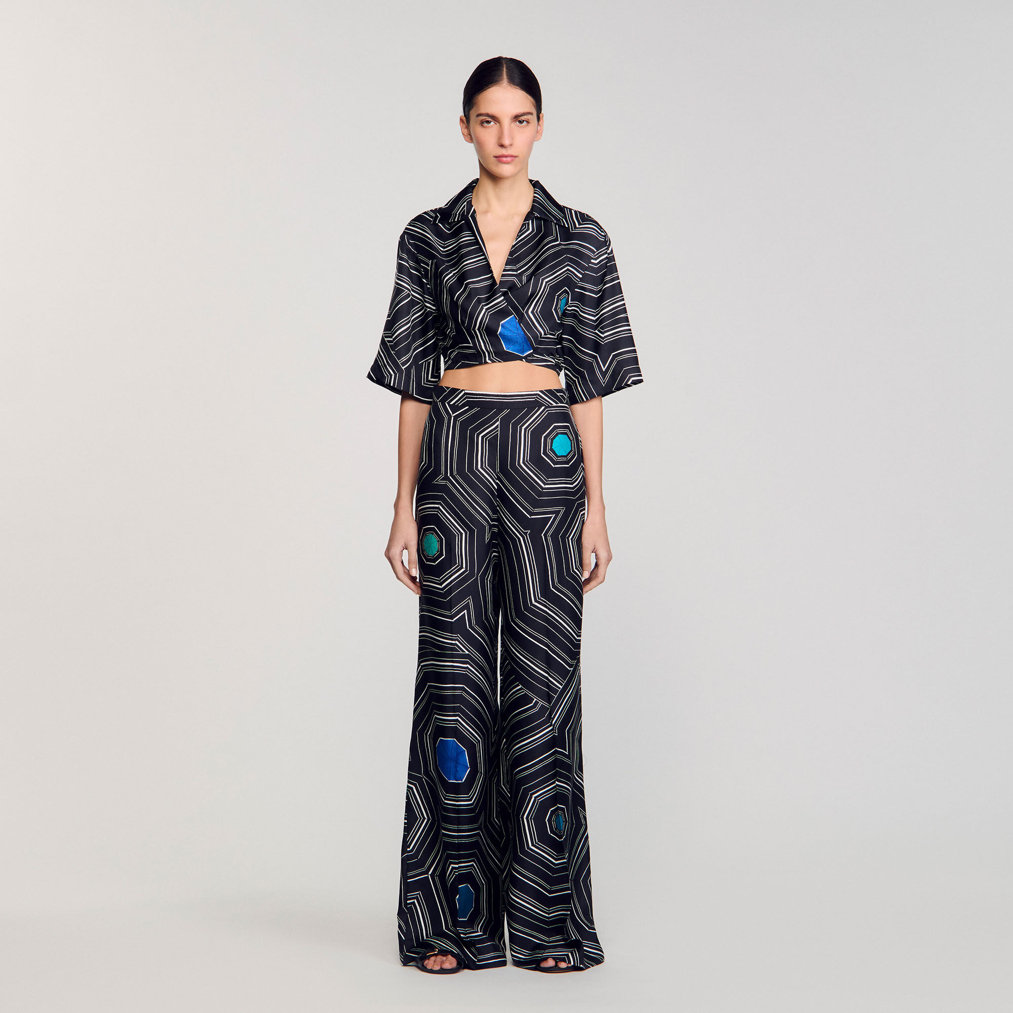 Pantalon zijde Spirales print