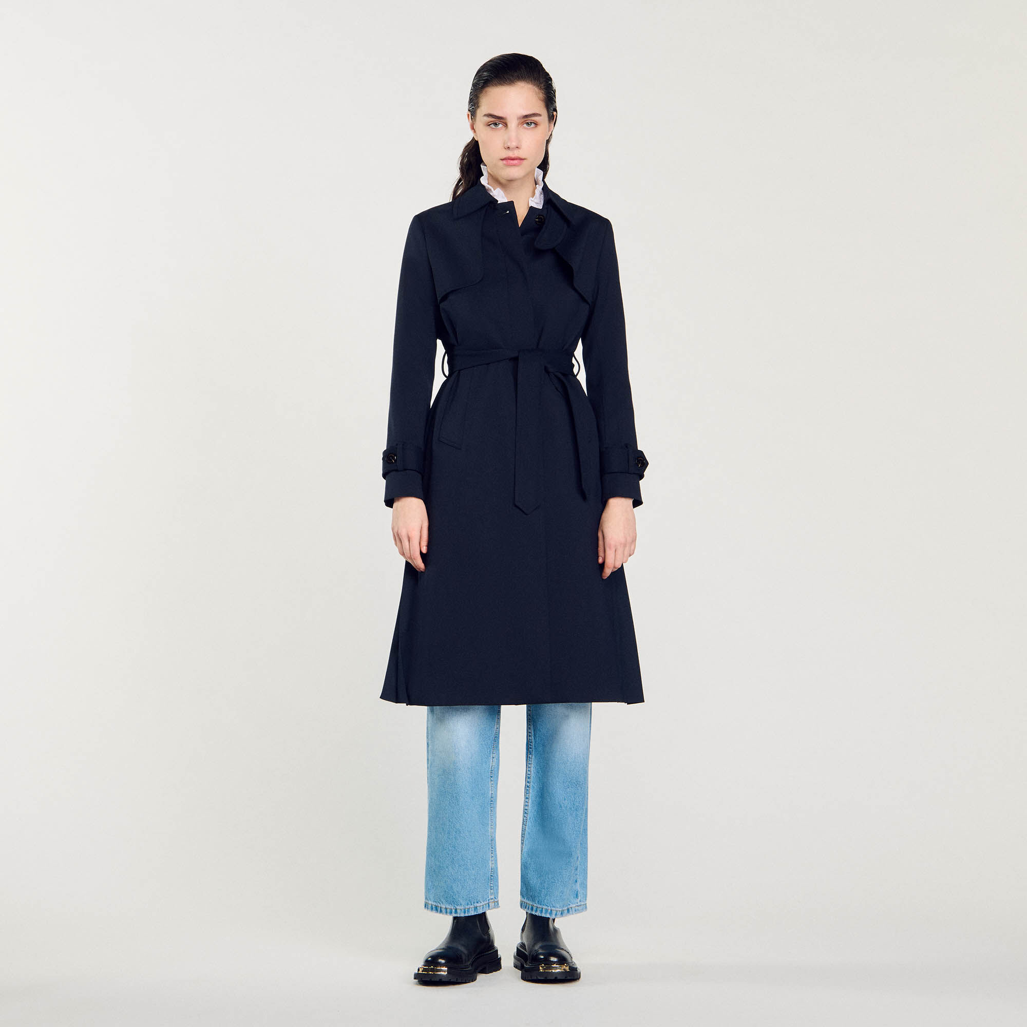 Trenchcoat met geplooid inzetstuk