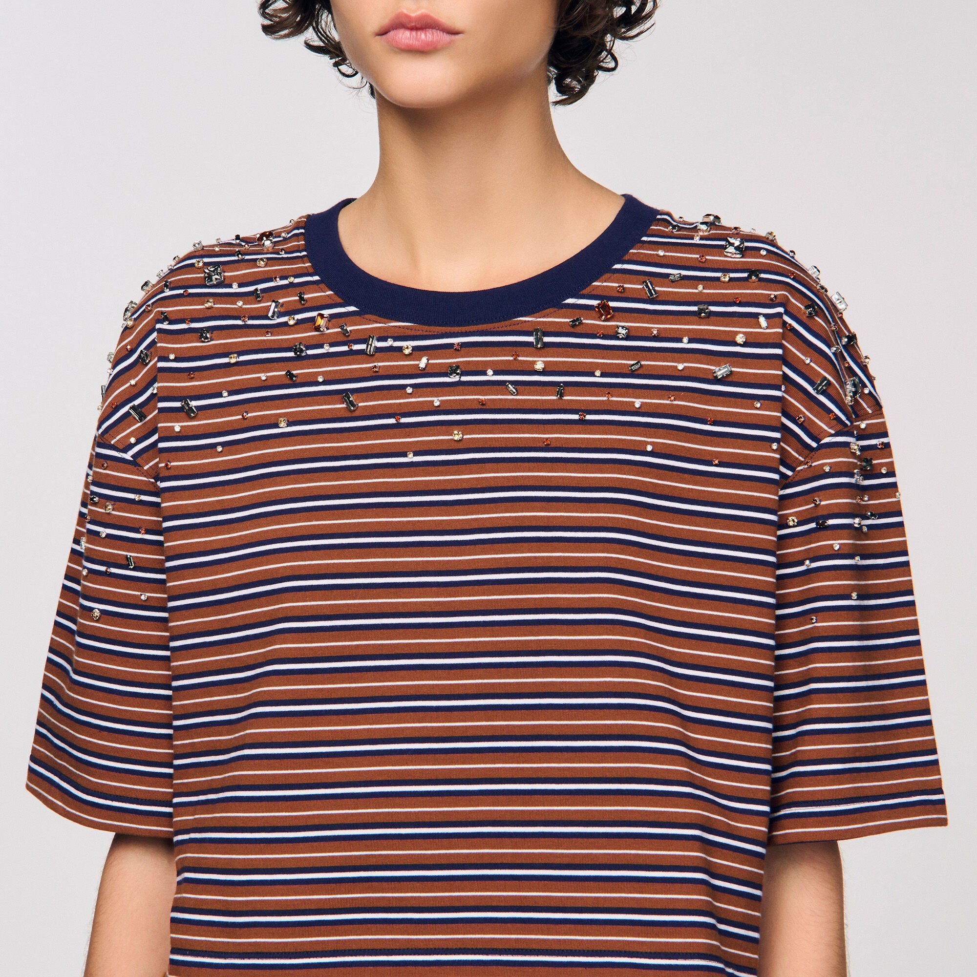 T-shirt met strepen en stras
