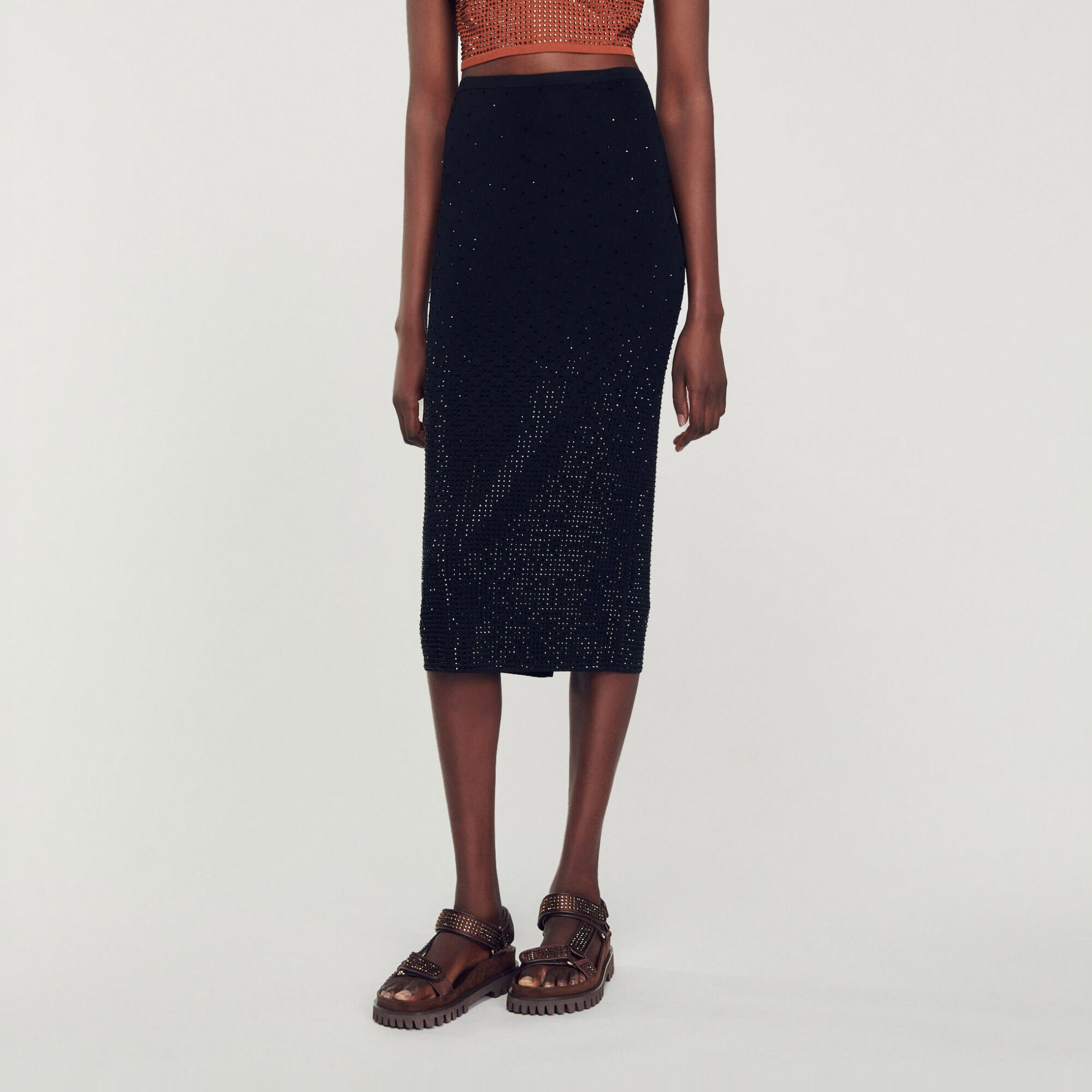 Halflange rok met strassteentjes