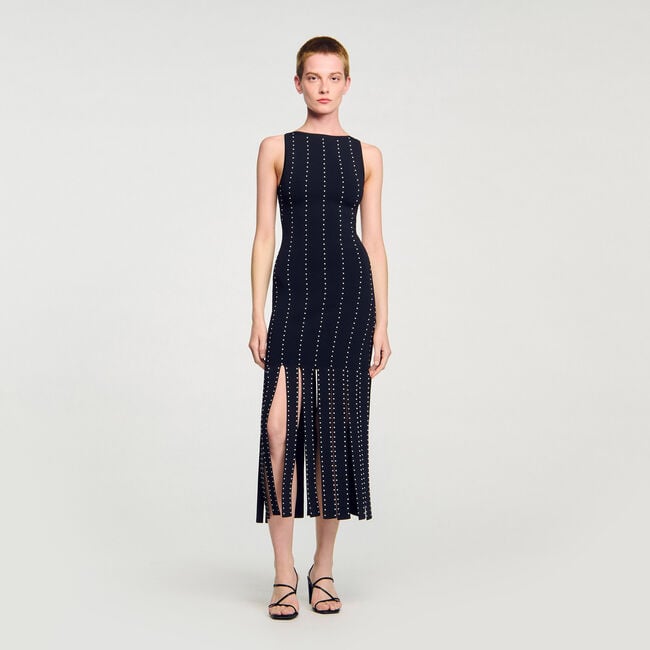 Lange jurk tricot met franjes