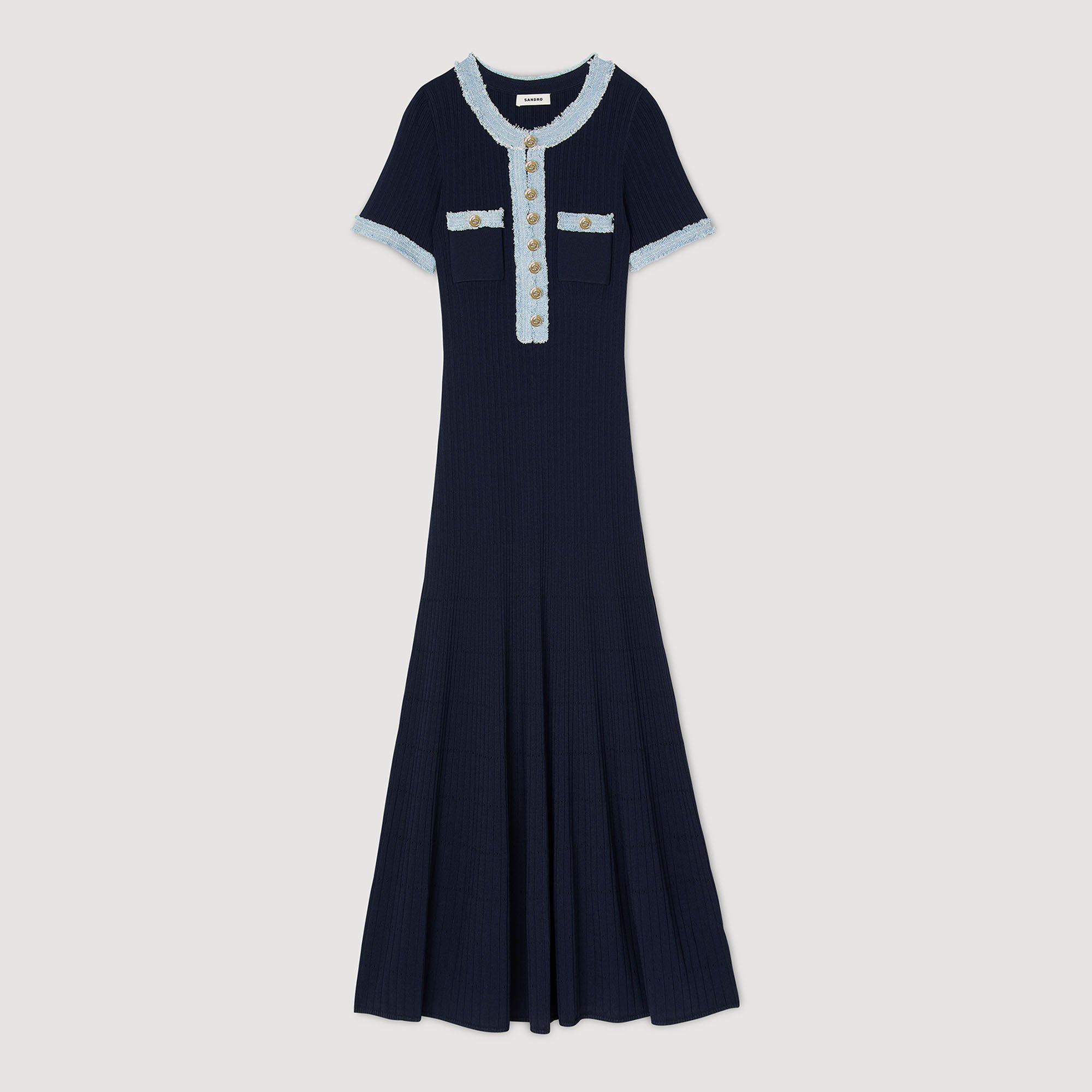 Midi jurk breiwerk en denim