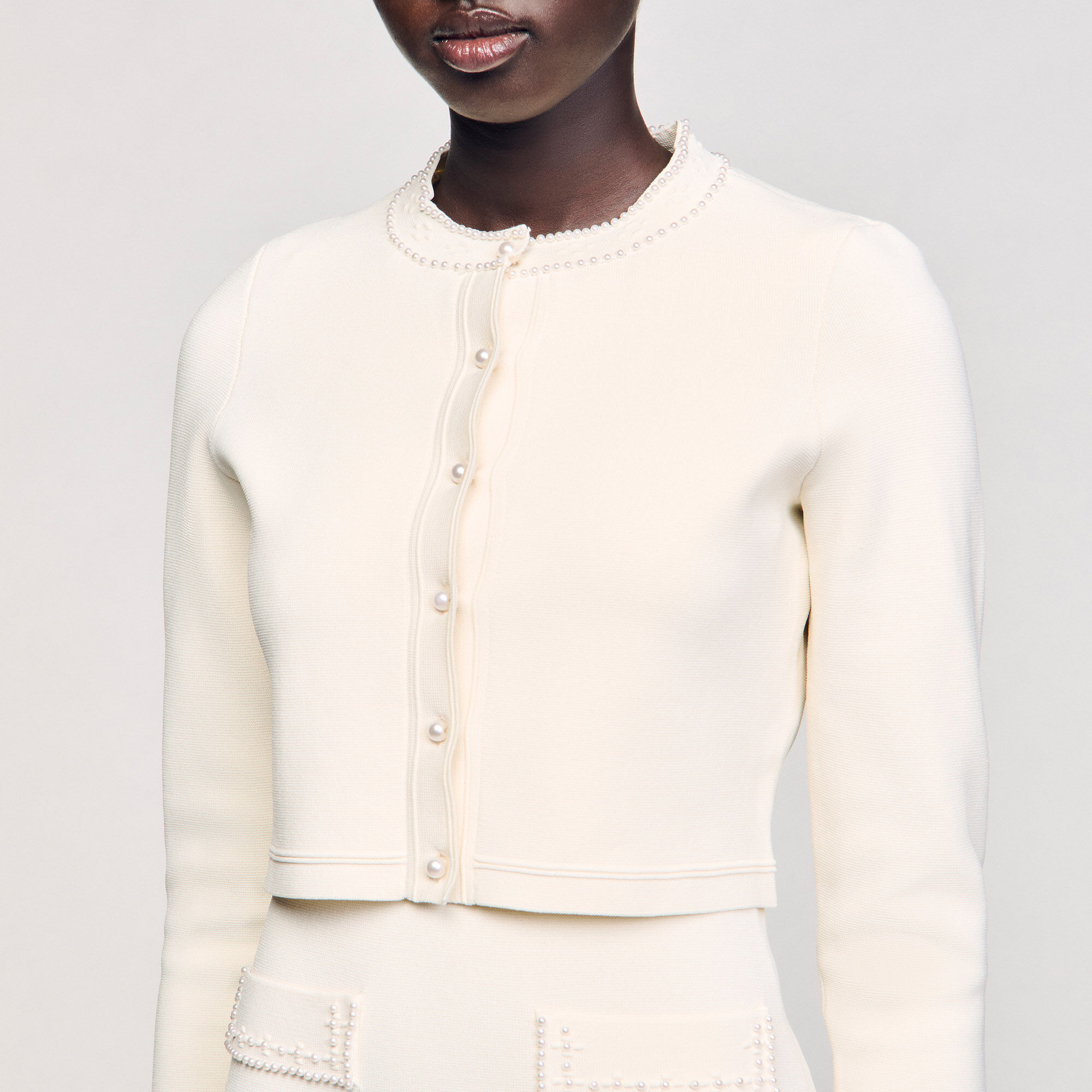 Cardigan vest kort met parels
