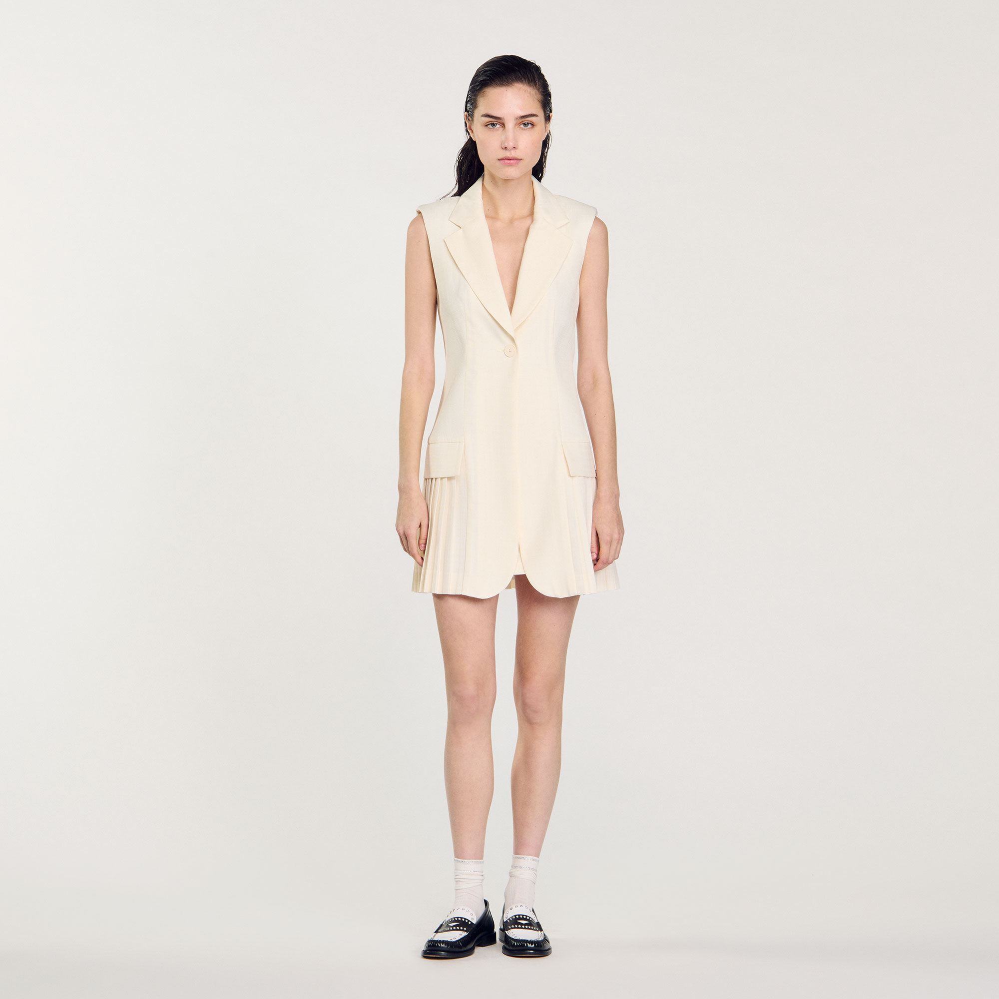 Korte jurk blazer stijl geplooid