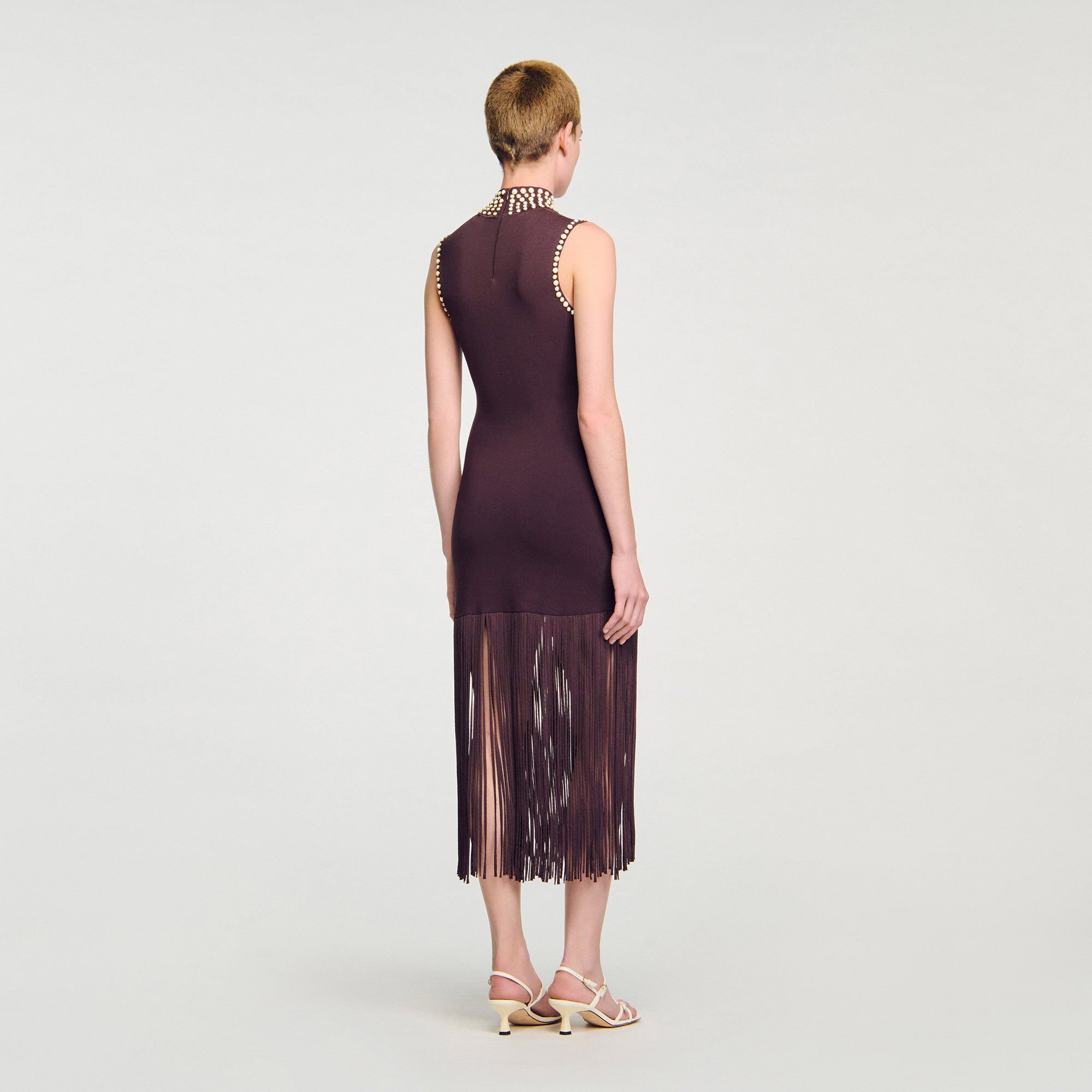 Lange jurk tricot met franjes