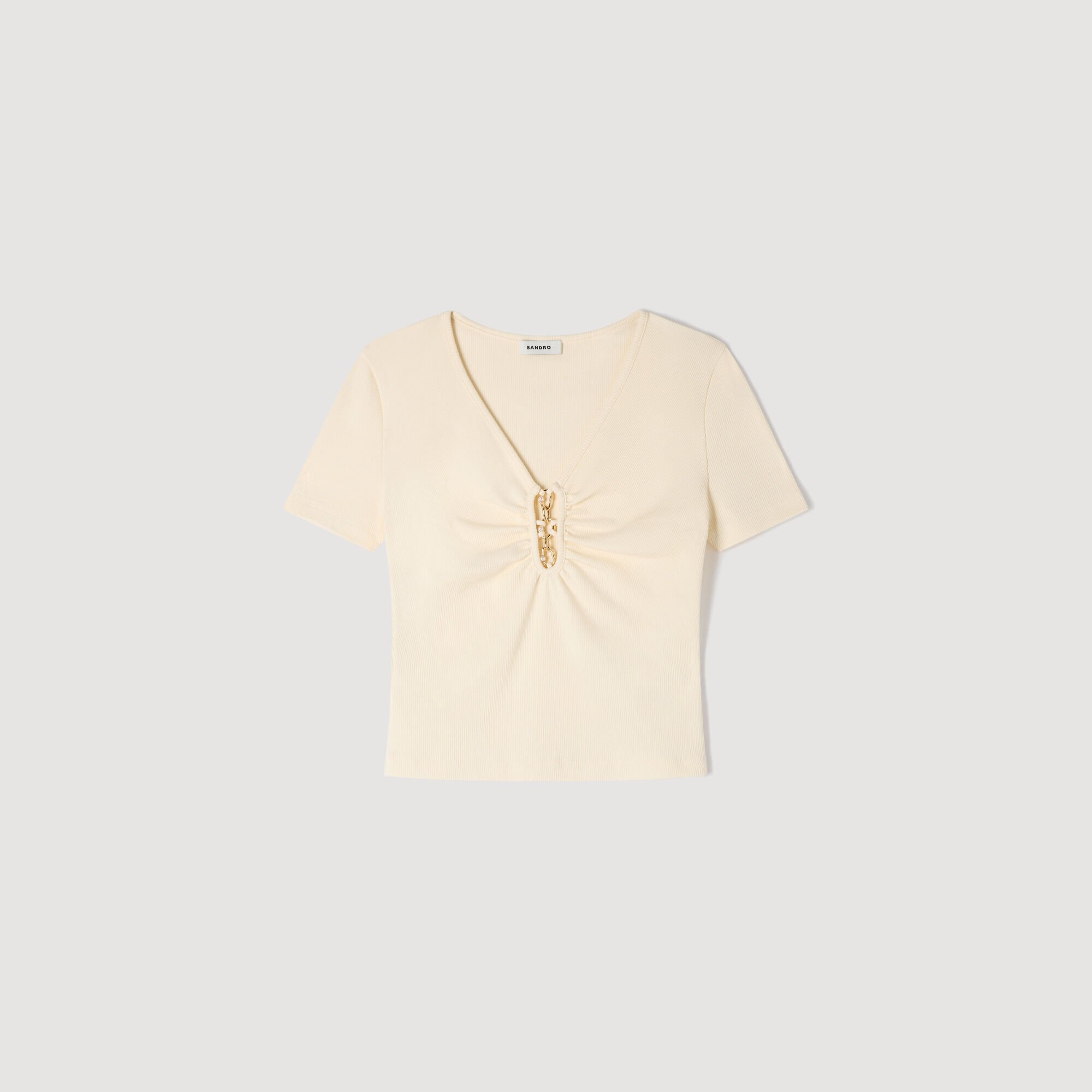 T-shirt kort katoen met sieraad