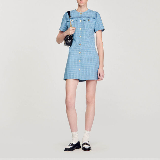 Korte tweed jurk met knoopsluiting