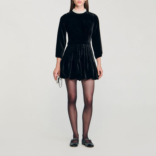 Korte jurk velours met parels - Vrouw | Sandro