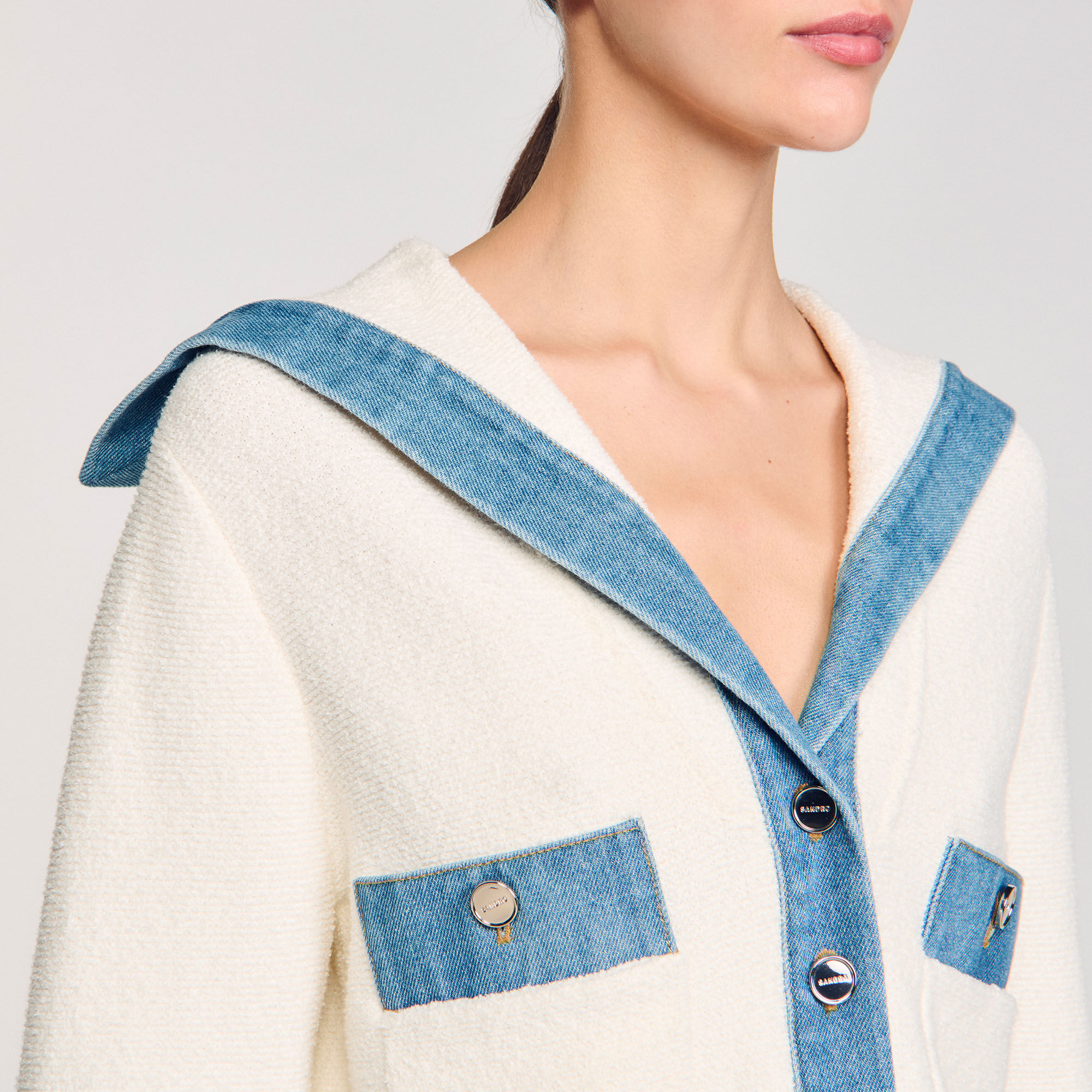 Cardigan vest met denim