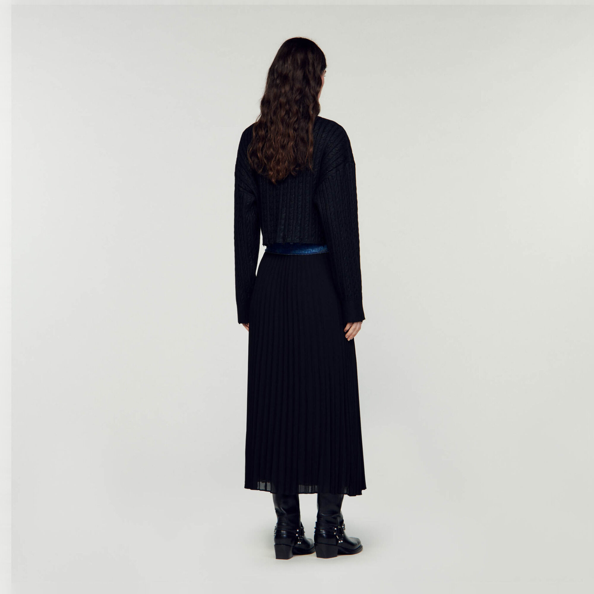 Lange plooirok met denim