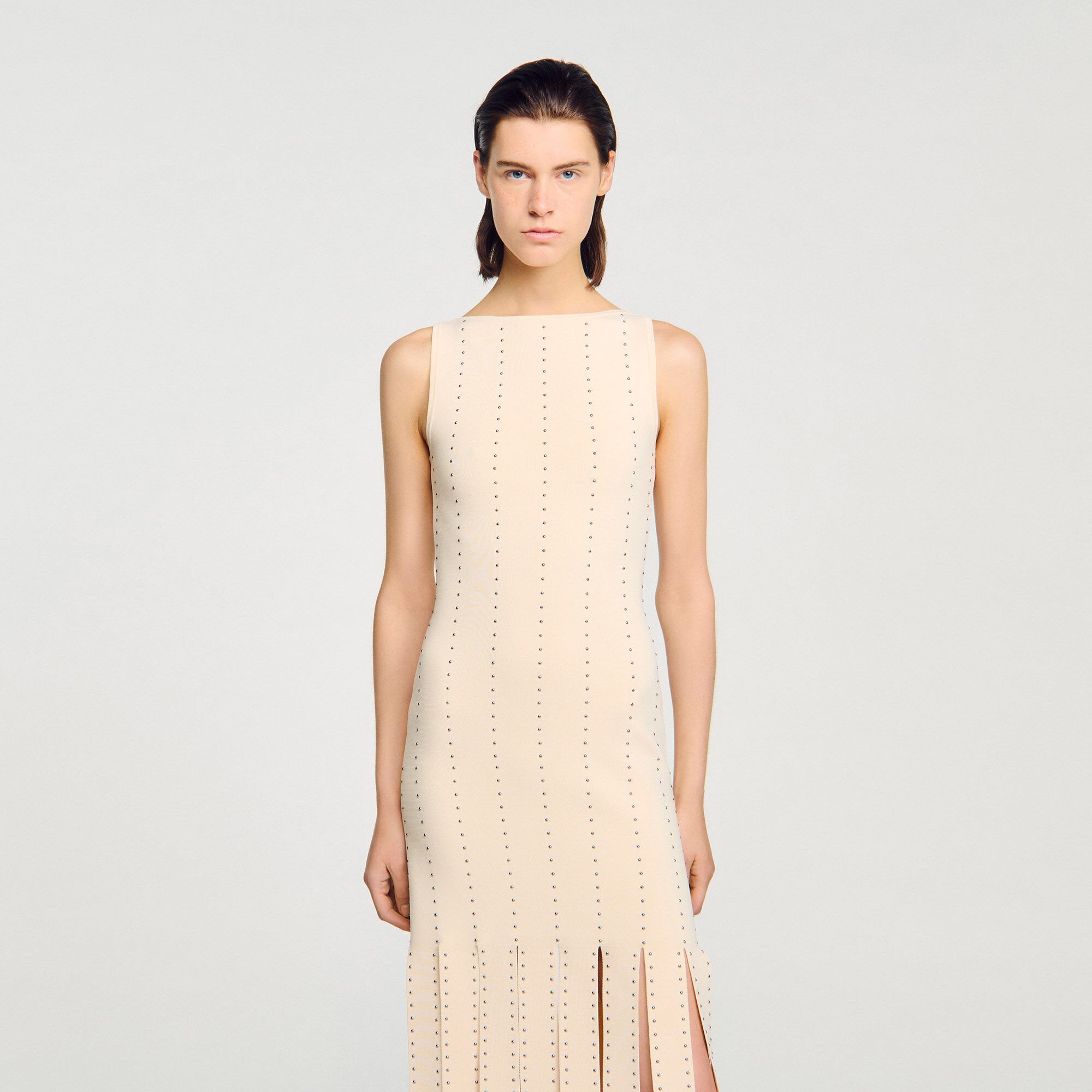 Lange jurk tricot met franjes