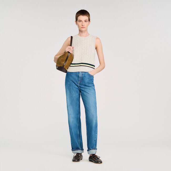 Jeans wijdvallend gestreept