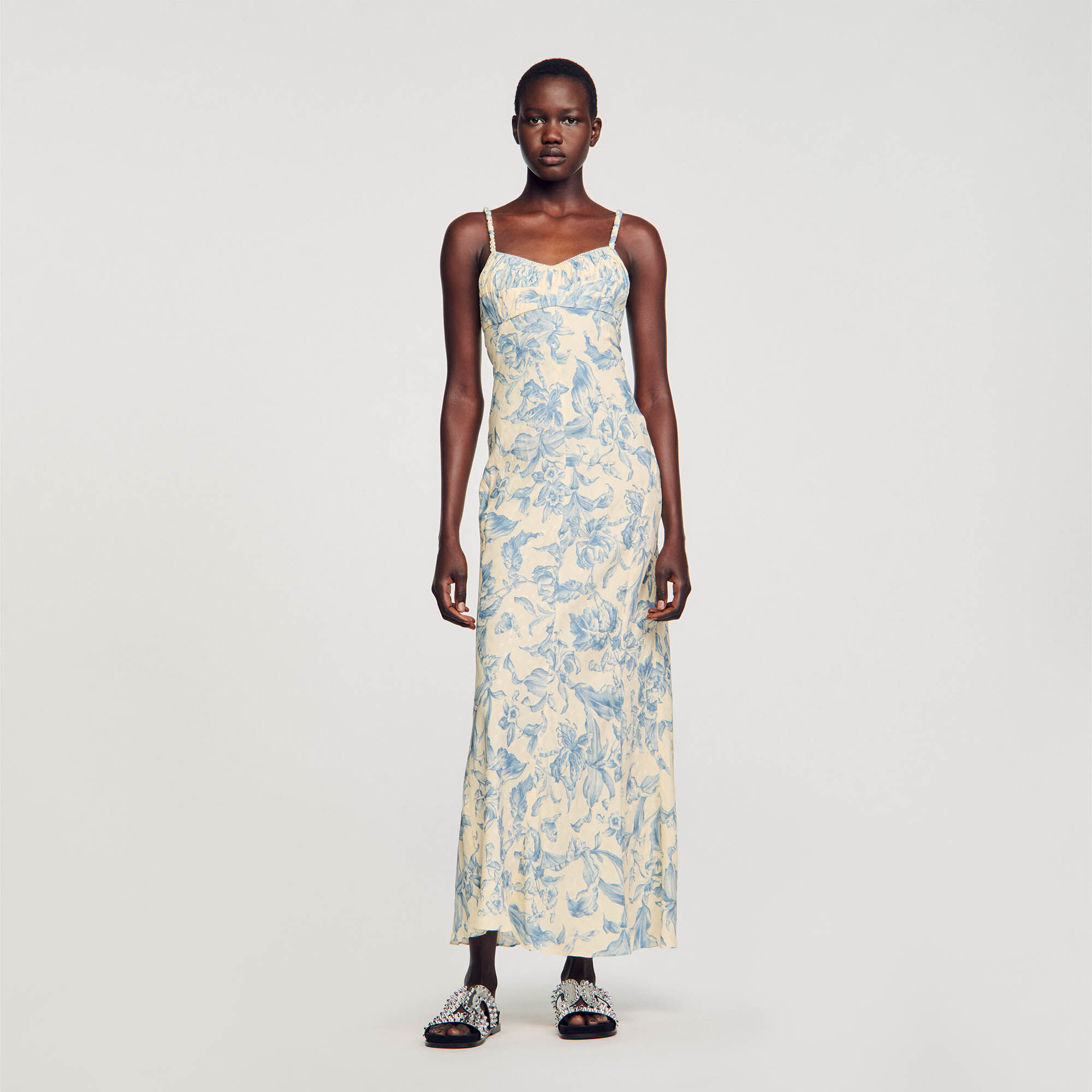 Lange jurk met print blauw voor dames Sandro Paris