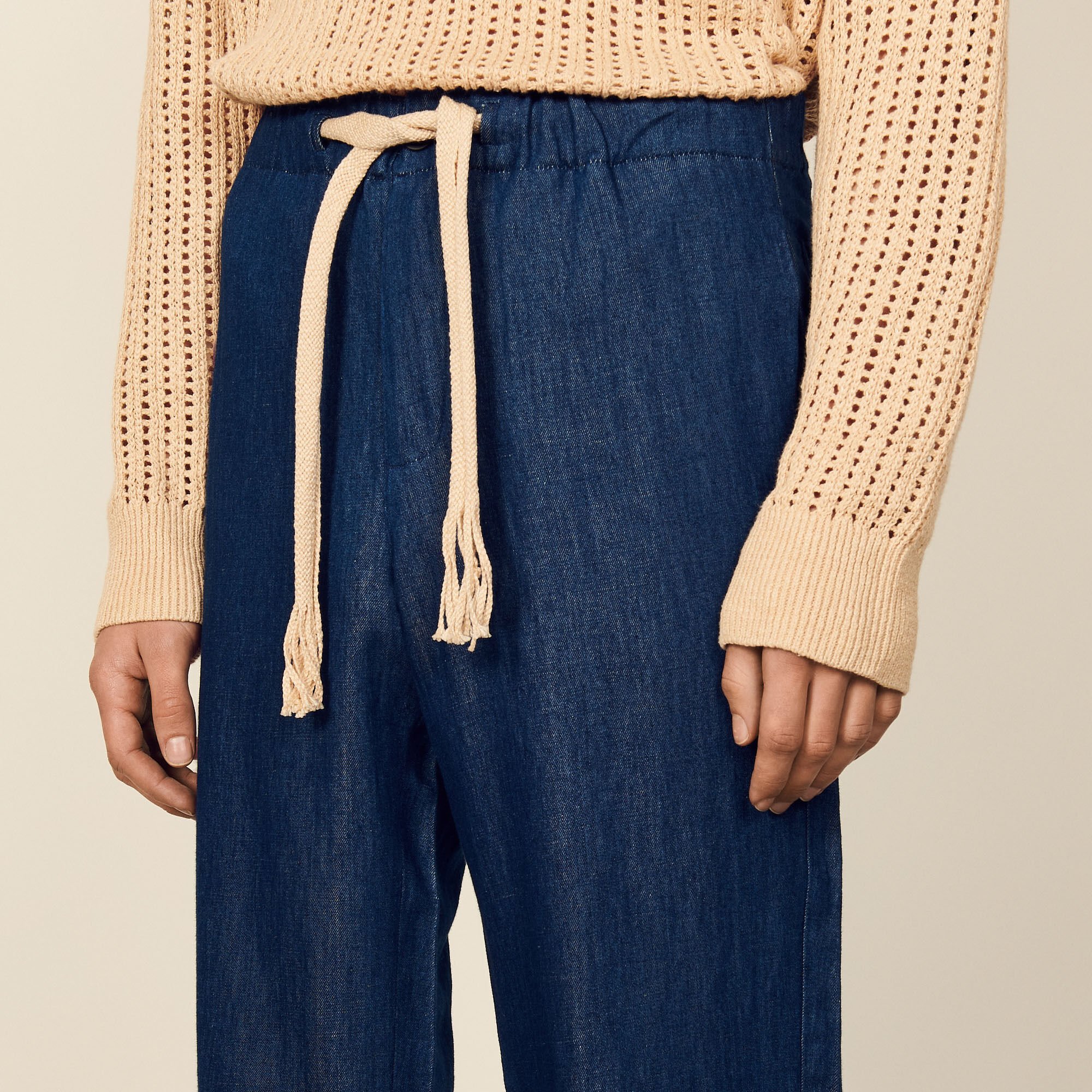Wijde pantalon van chambray katoen