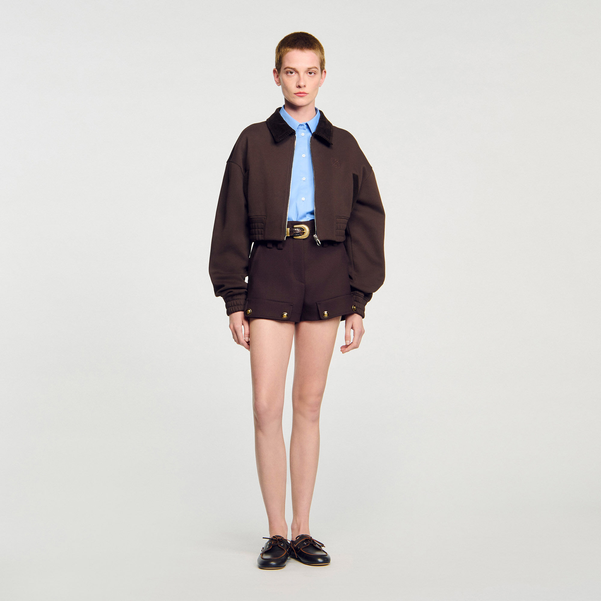 Kort sweatshirt bi-materiaal