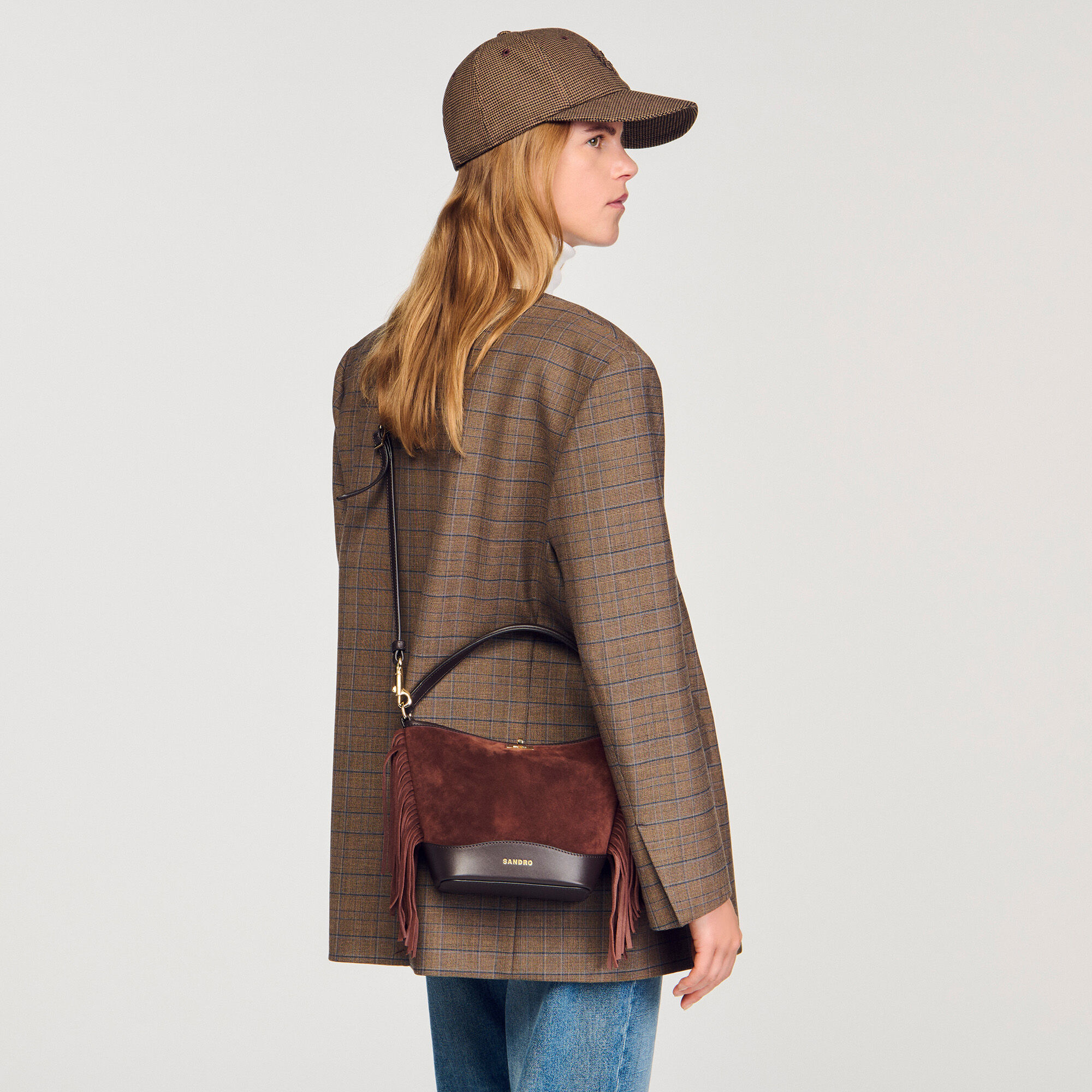 Tas bucket bag suède franjes