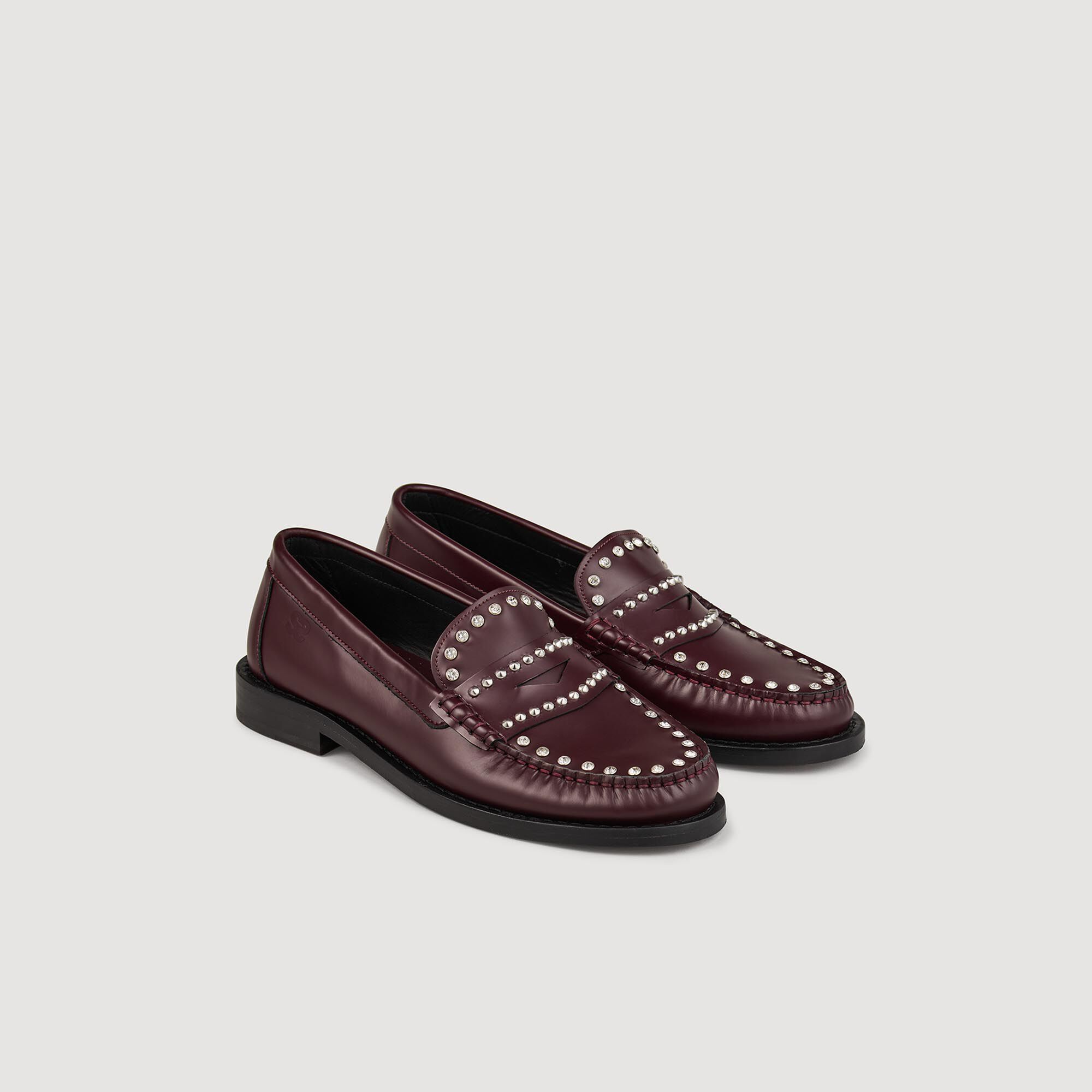 Mocassins leer met stras en studs rood voor dames Sandro Paris