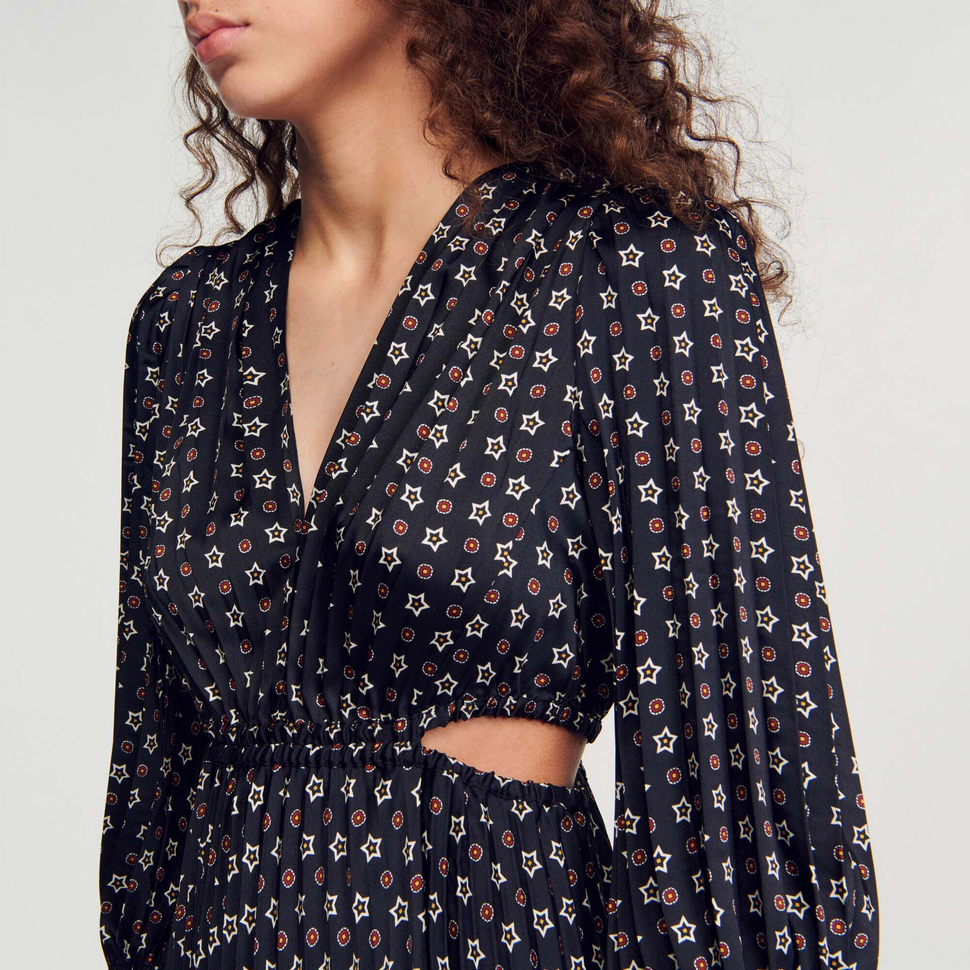 Lange plisséjurk met print