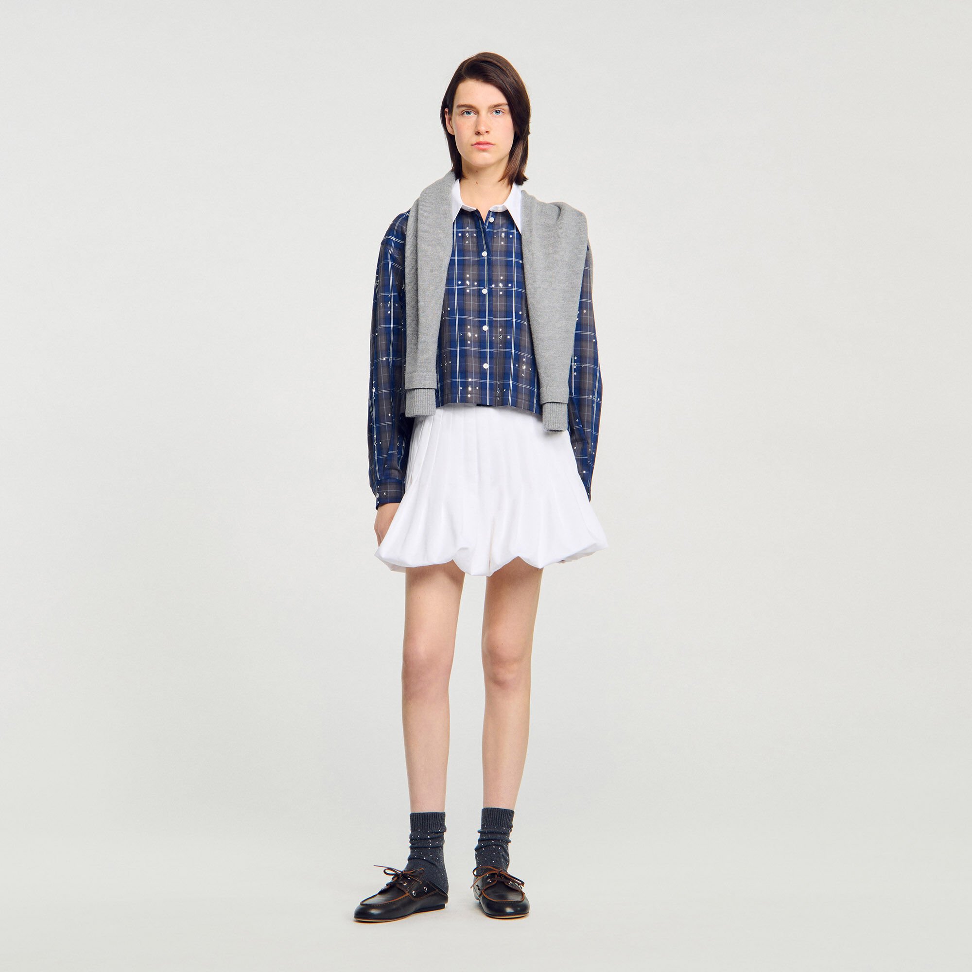 Overhemdblouse geruit met stras
