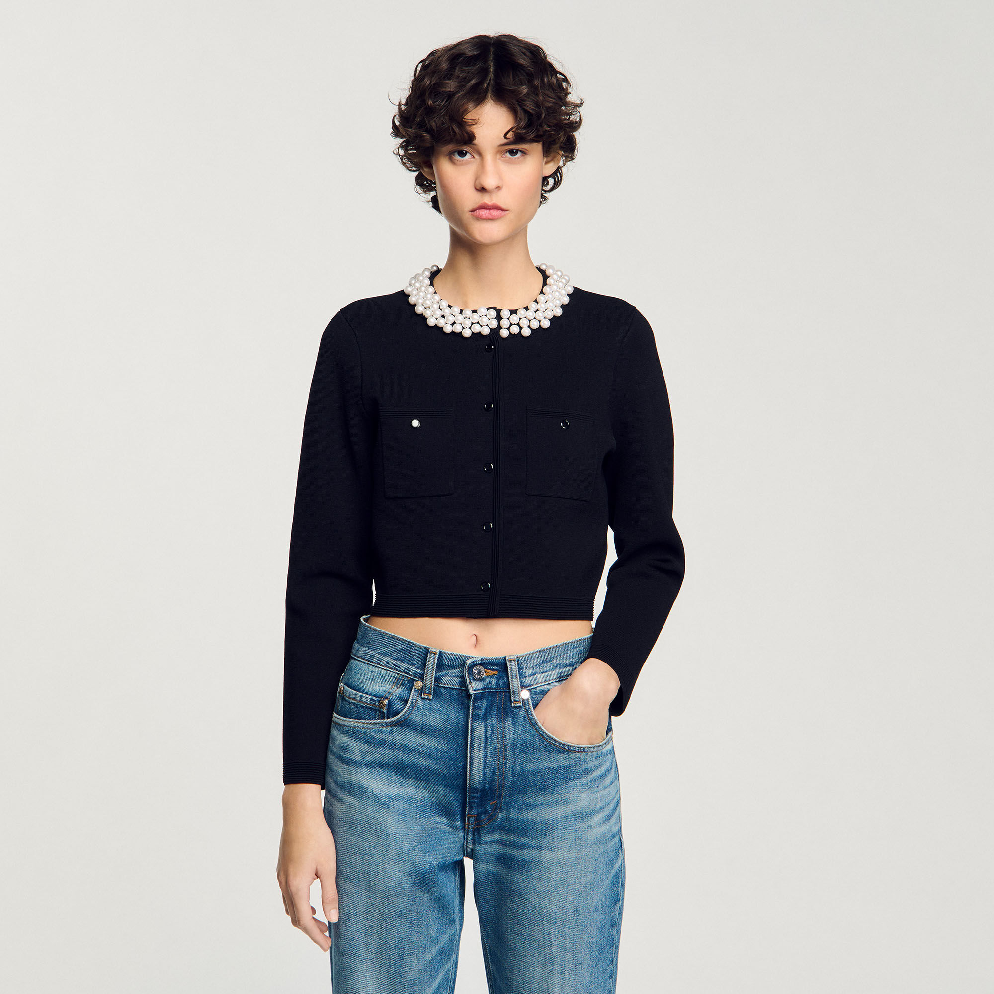 Cardigan vest kraag met parels