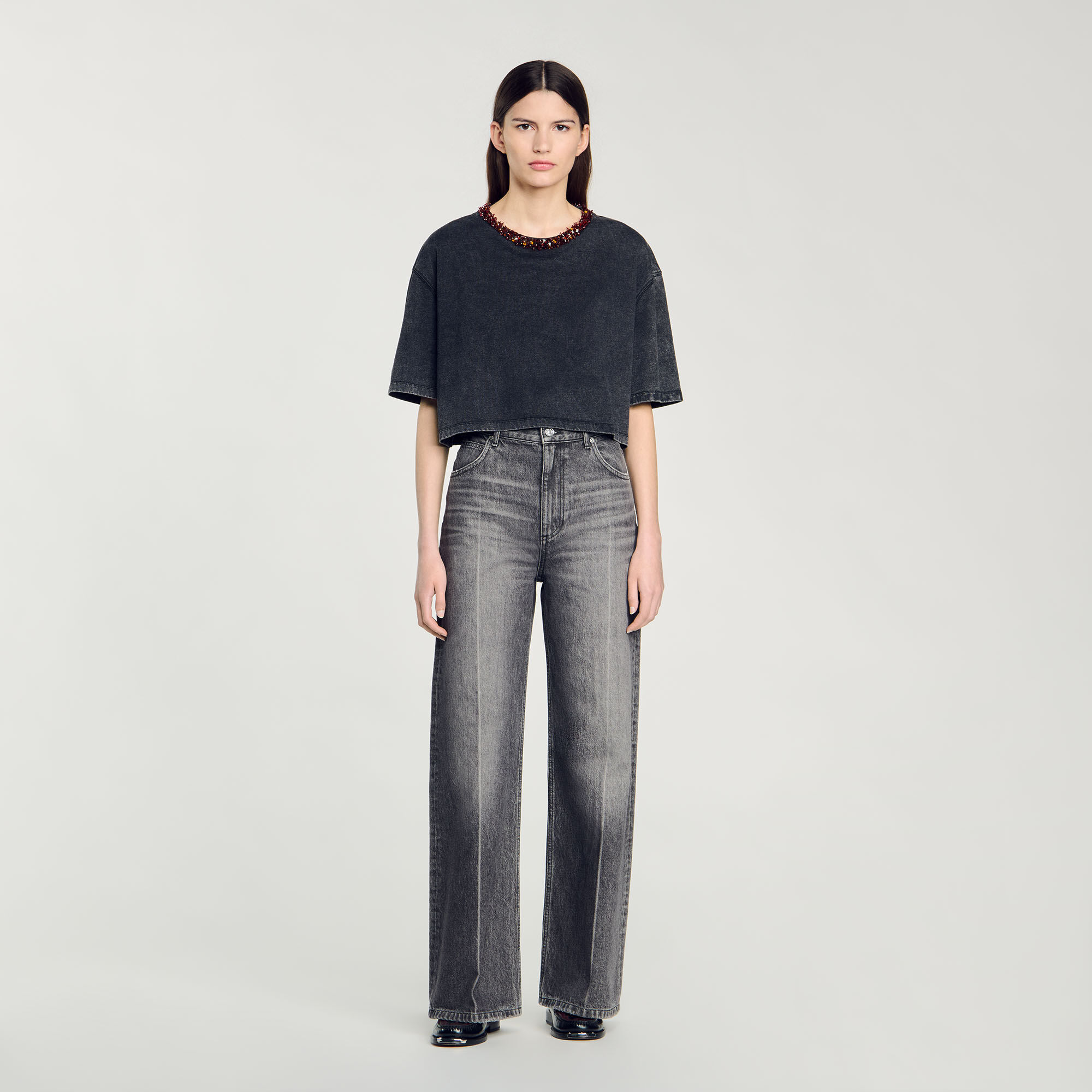 T-shirt kort met parels